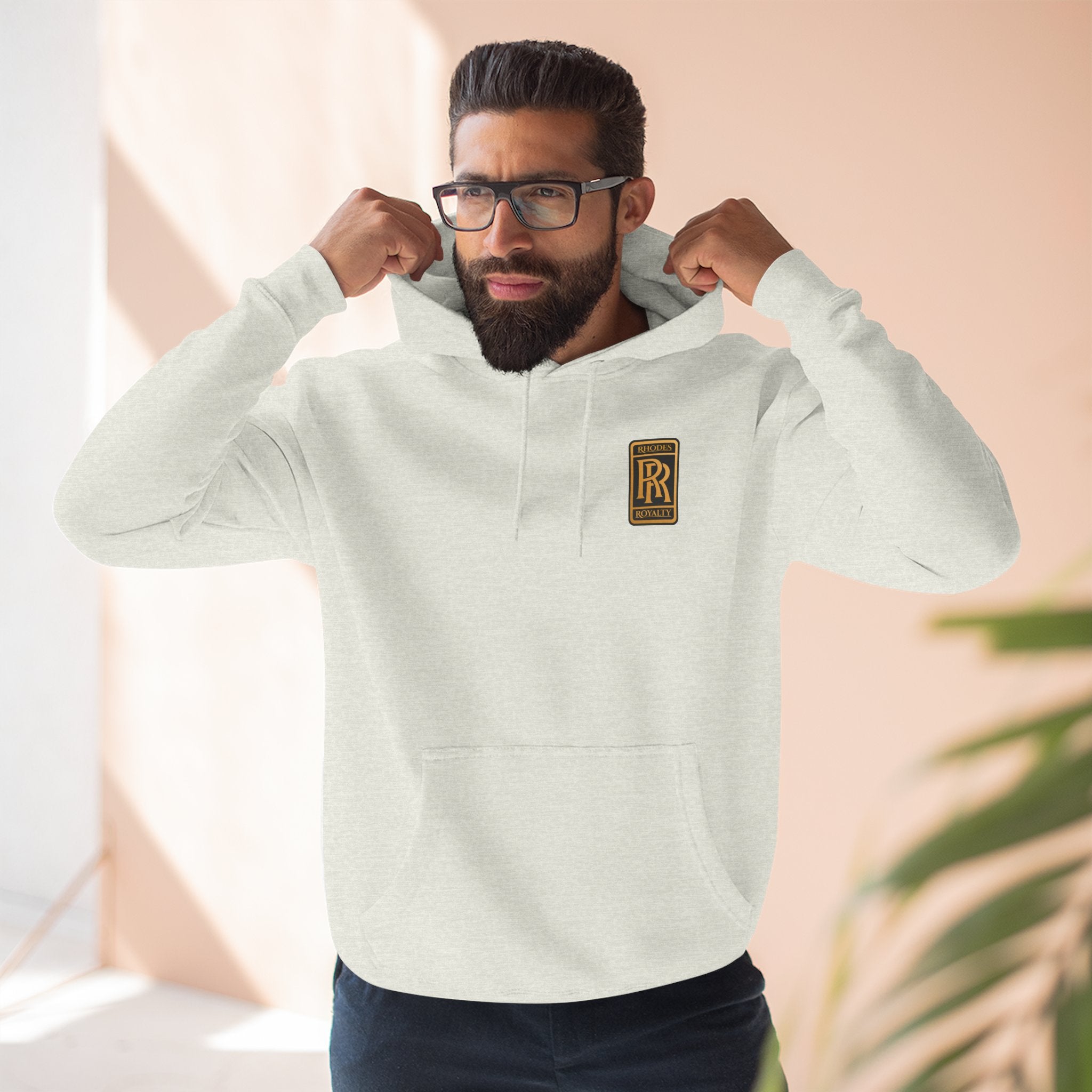 Rhodes Royalty RR Patch Hoodie — Three-Panel Fleece Hooded Sweatshirt