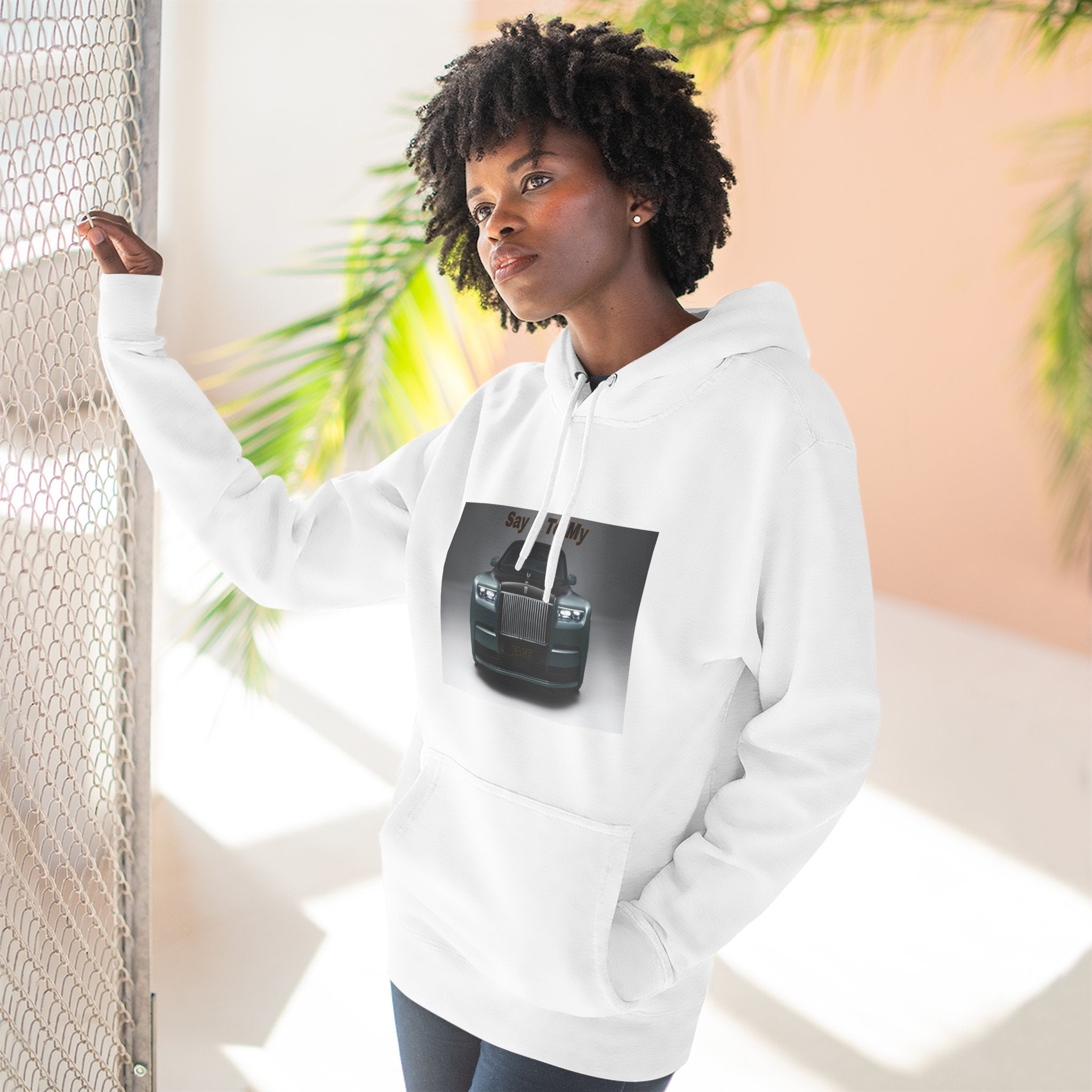 Say It To My Face RR-Style Three-Panel Fleece Sweatshirt- Luxury Car Front Graphic Hoodie —