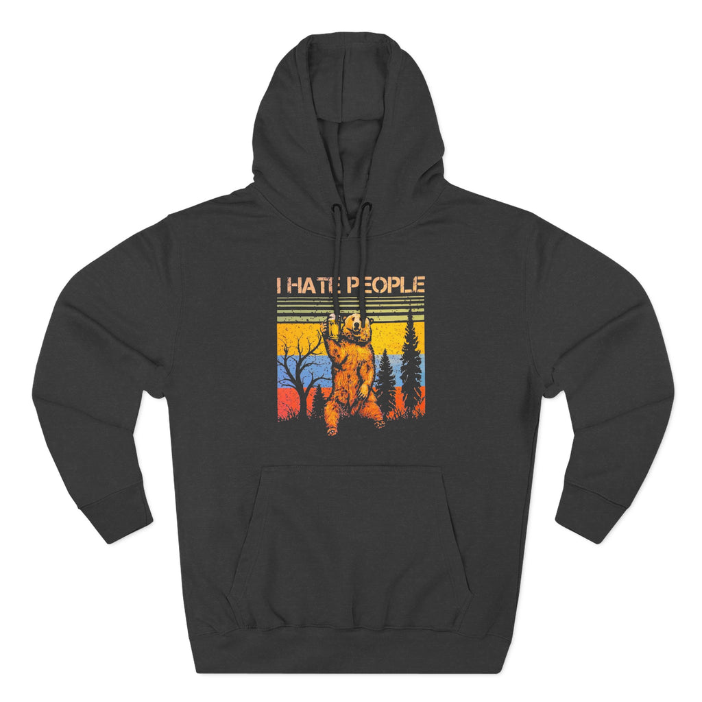 I Hate People Beer Bear Hoodie - comedy fun Retro Sunset Nature Graphic Pullover