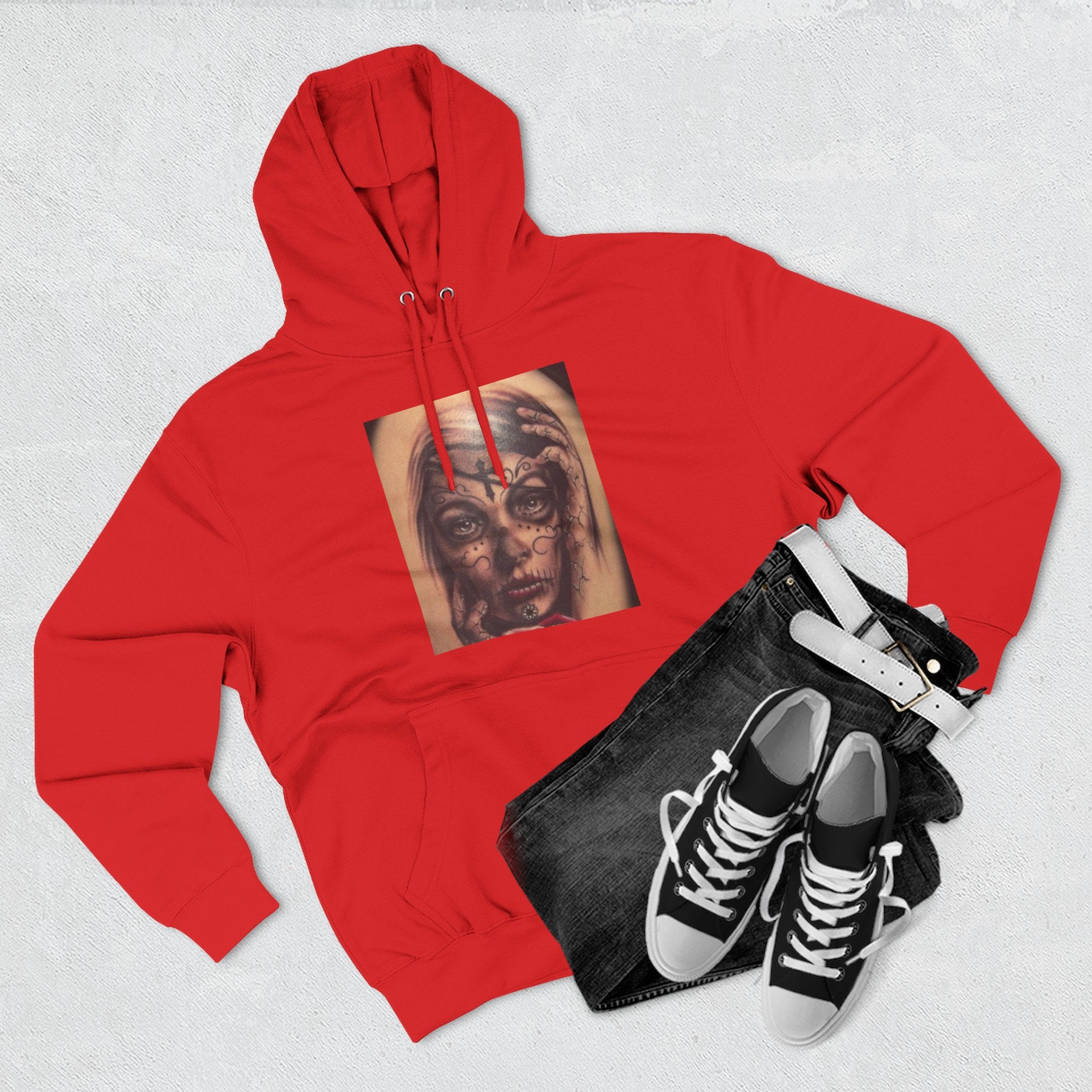 Girl Friends of the Dead Hoodie — Surreal Face Art Three-Panel Graphic Hoodie