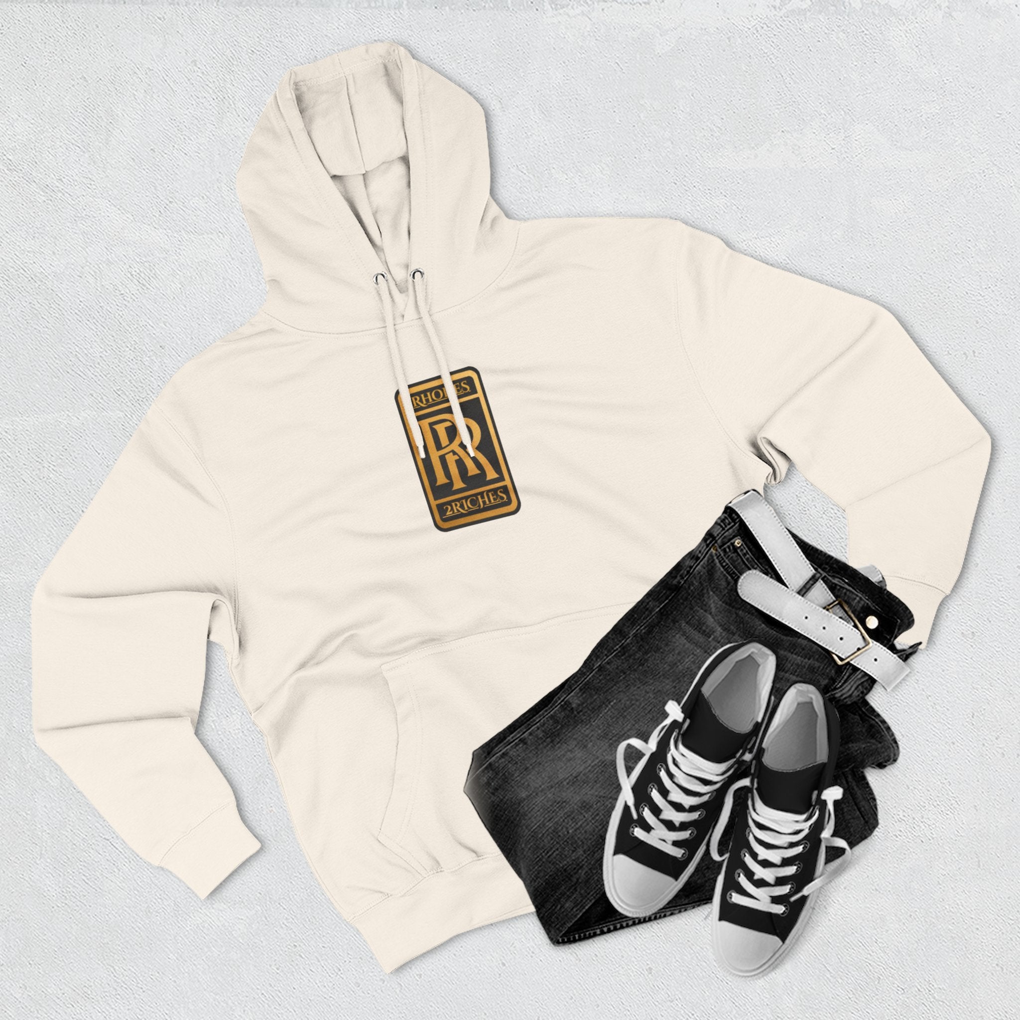 RHODES 2 RICHES  Luxury Monogram Hoodie — Gold RR Crest Fleece Pullover