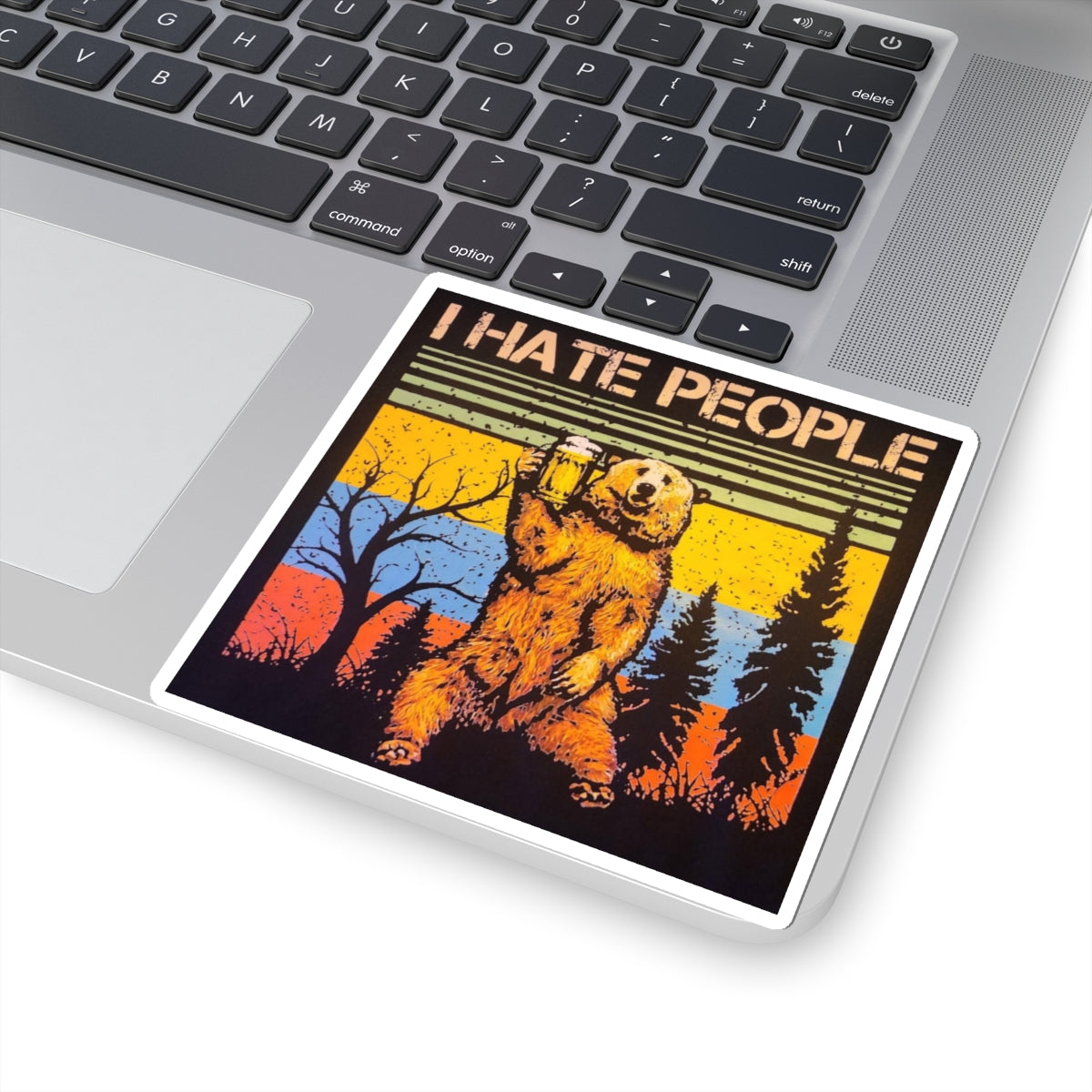 I Hate People Bear Sticker — Retro Vintage Bear Holding Beer Outdoor Laptop Decal