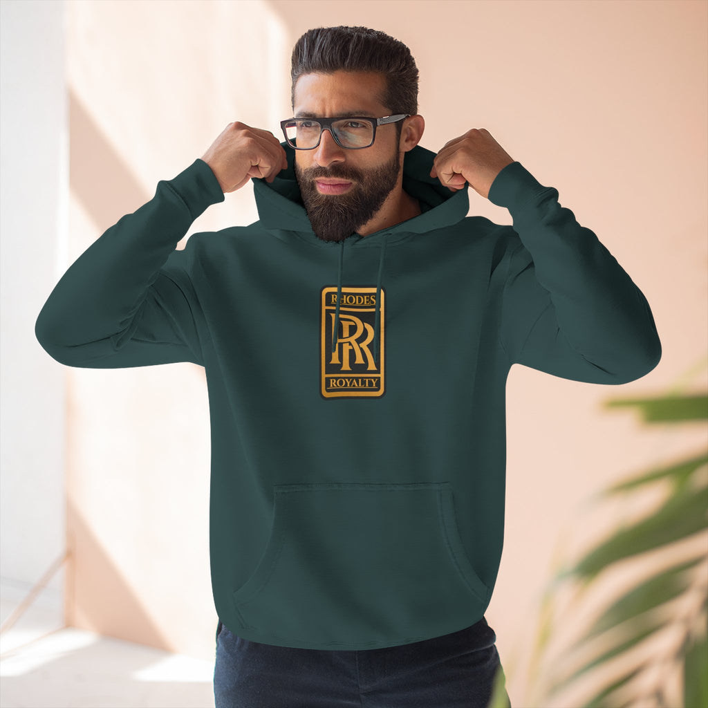 Rhodes Royalty Logo Hoodie — Gold Emblem Fleece Pullover