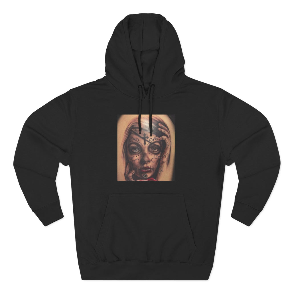 Girl Friends of the Dead Hoodie — Surreal Face Art Three-Panel Graphic Hoodie