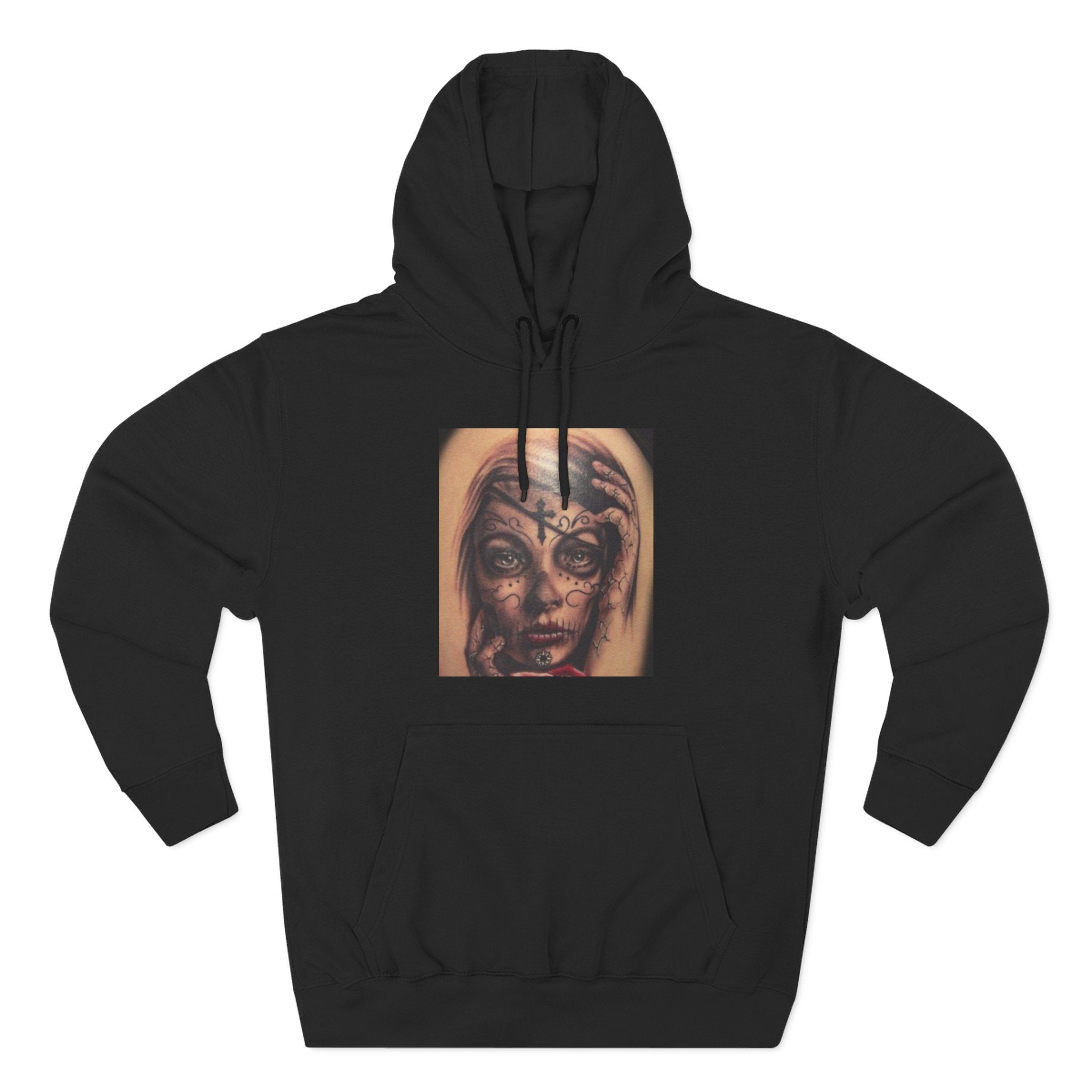 Girl Friends of the Dead Hoodie — Surreal Face Art Three-Panel Graphic Hoodie