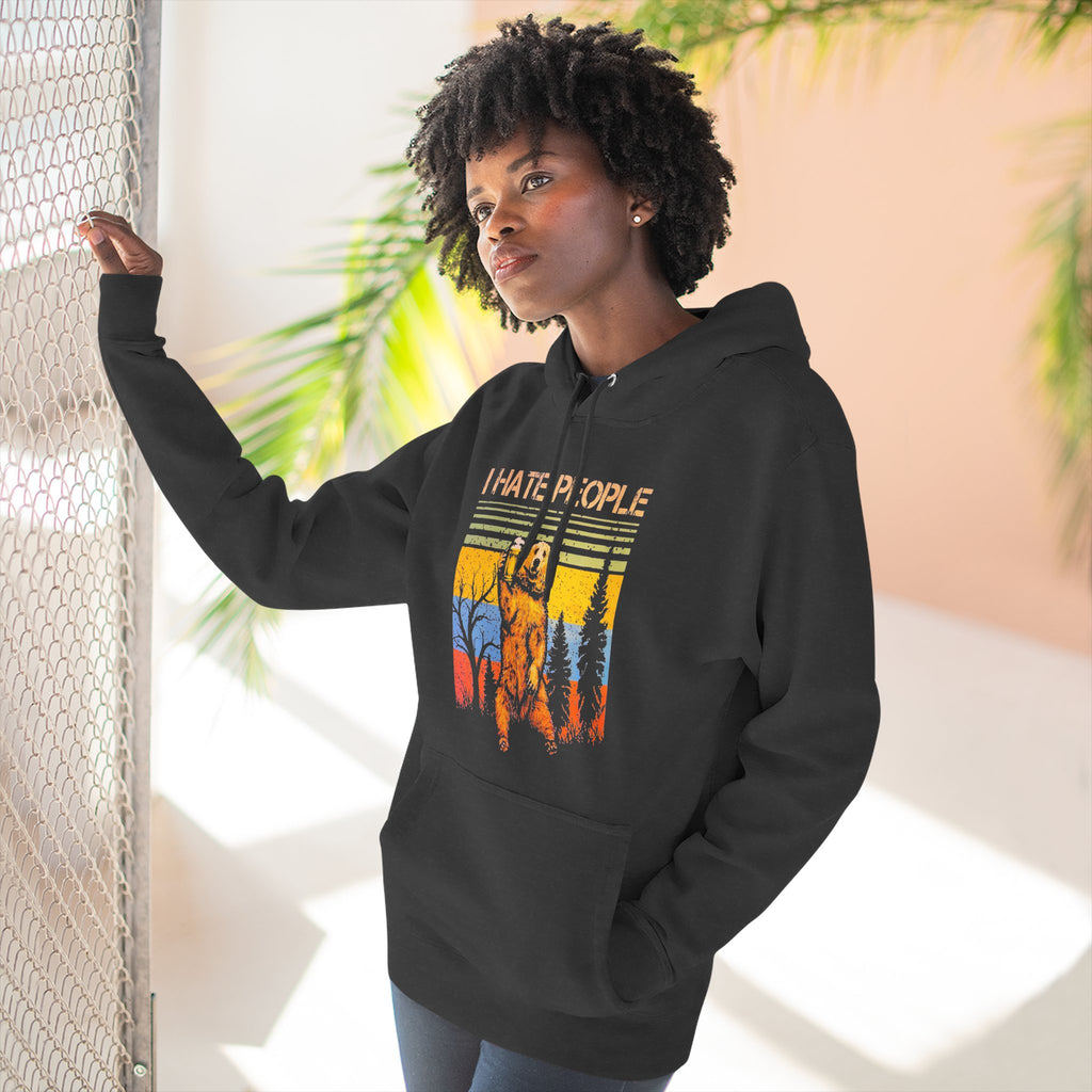 I Hate People Beer Bear Hoodie - comedy fun Retro Sunset Nature Graphic Pullover