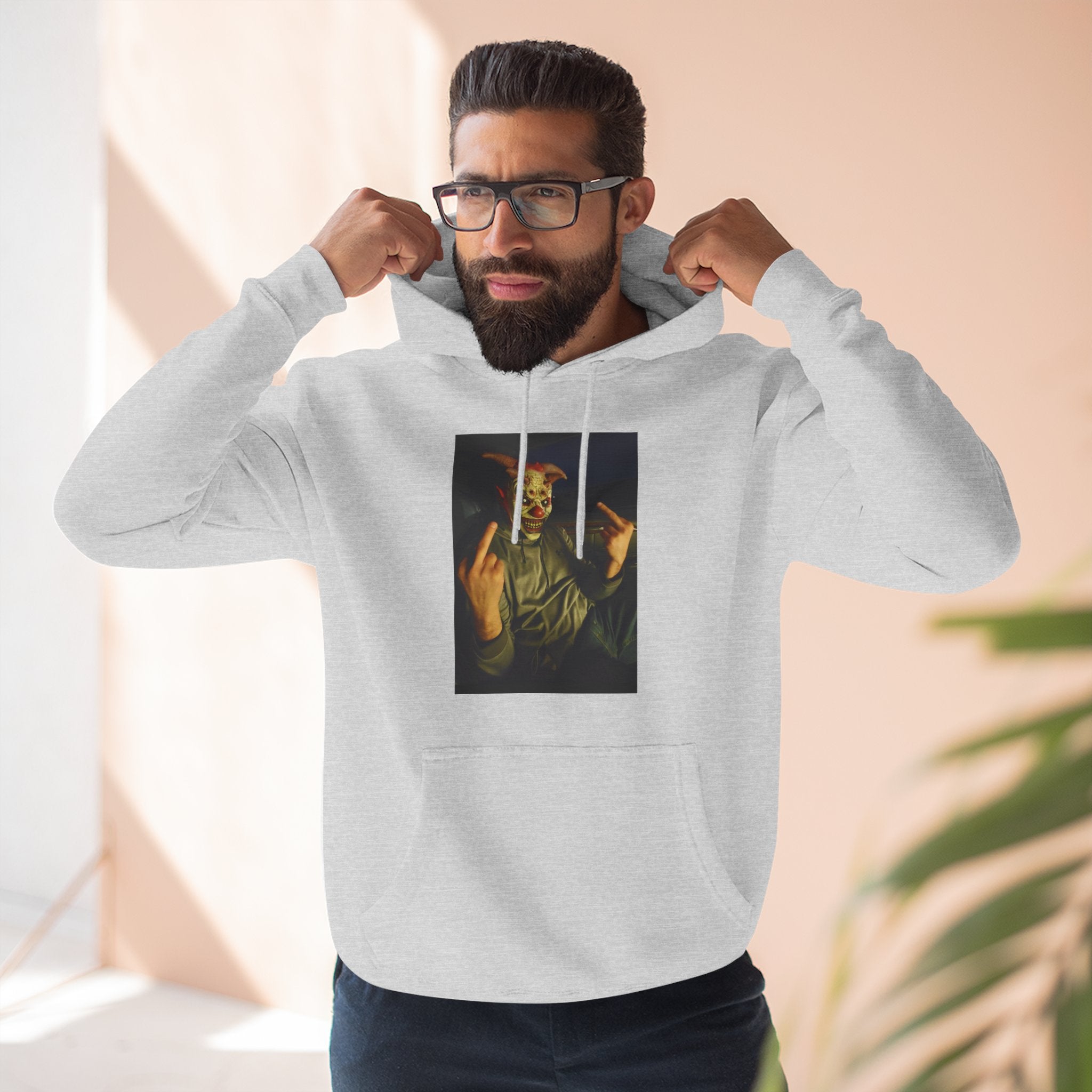 Scare Me Graphic Hoodie — Dark Art Portrait with Hand Gesture Print