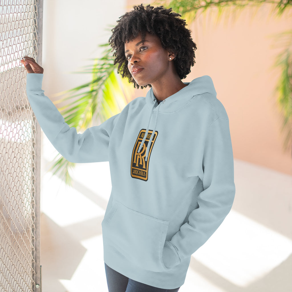 RHODES 2 RICHES  Luxury Monogram Hoodie — Gold RR Crest Fleece Pullover