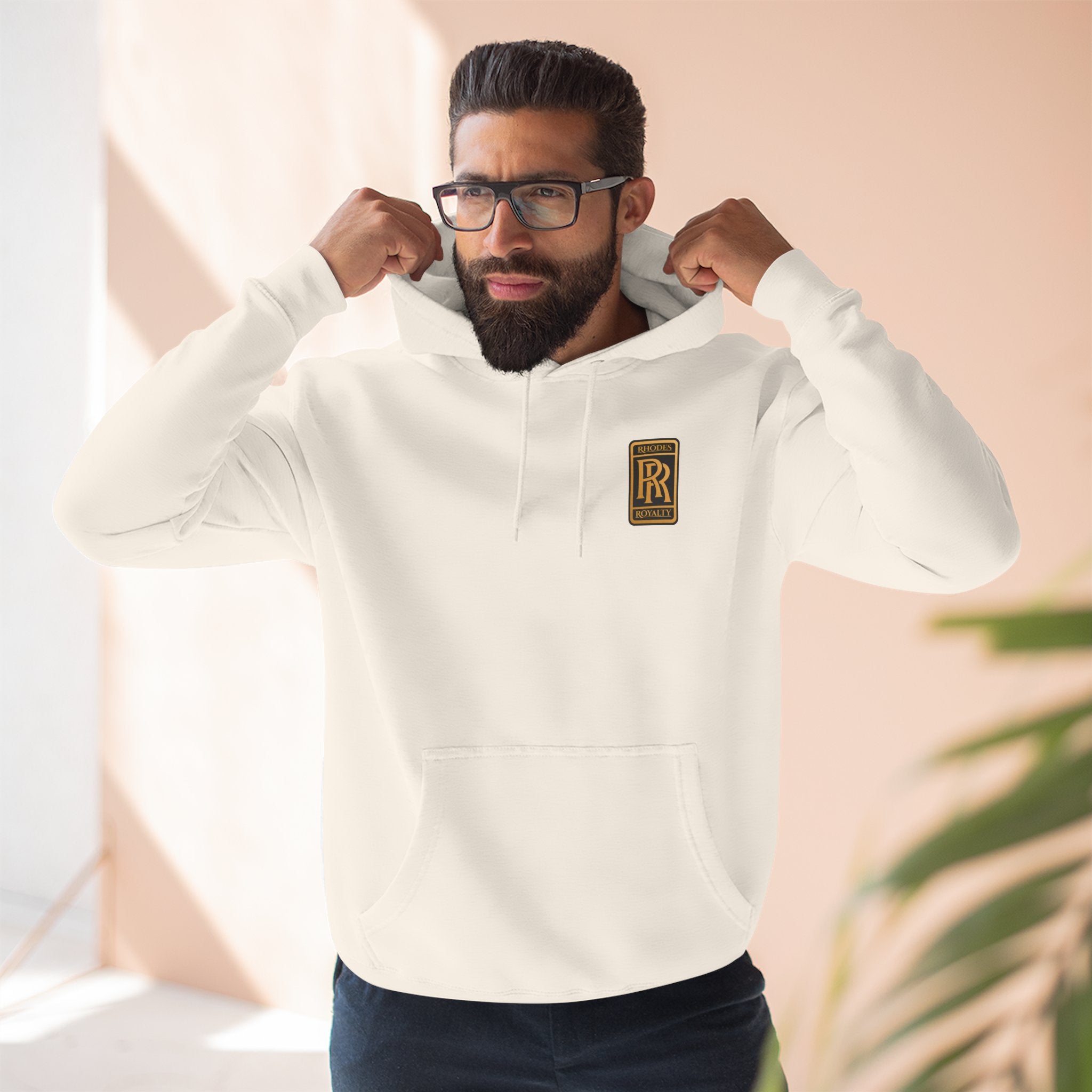 Rhodes Royalty RR Patch Hoodie — Three-Panel Fleece Hooded Sweatshirt