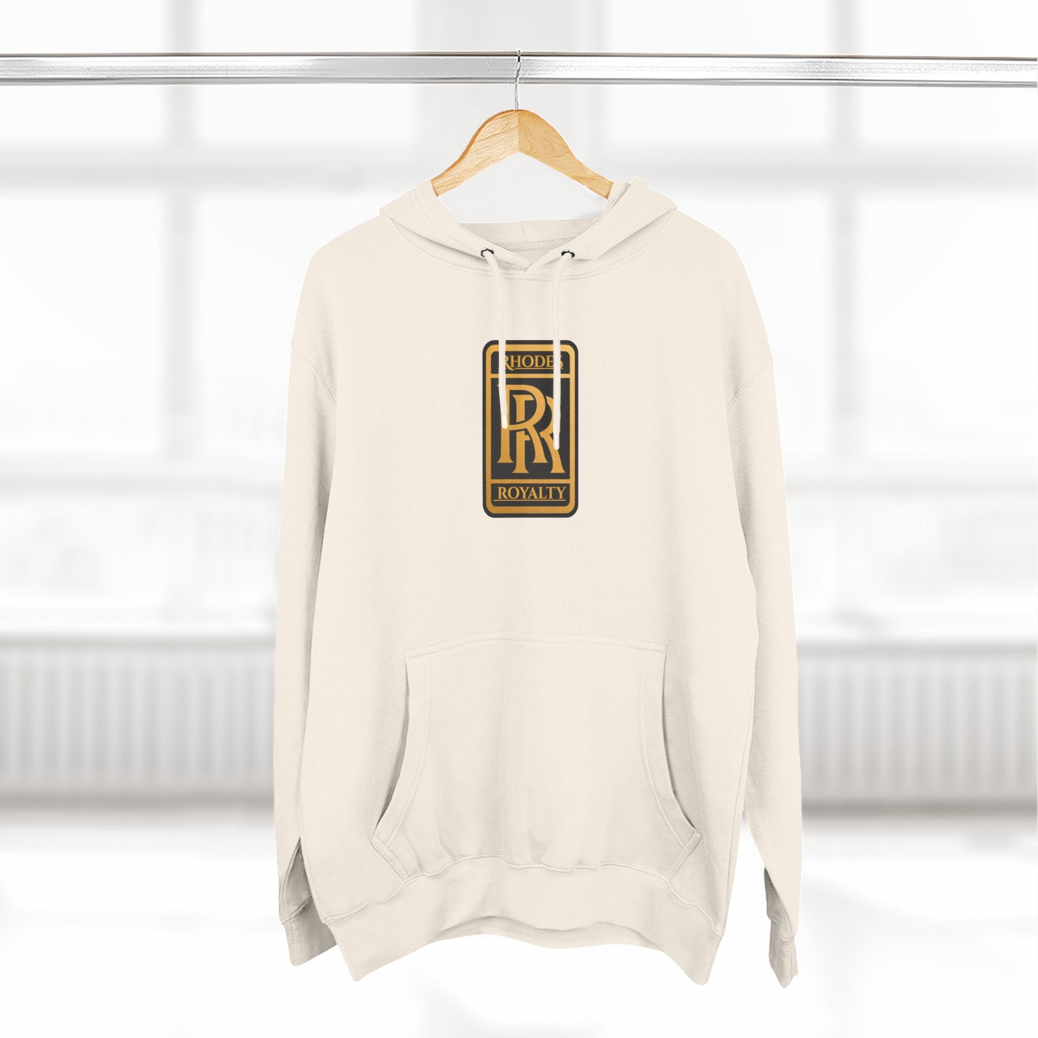 Rhodes Royalty Logo Hoodie — Gold Emblem Fleece Pullover