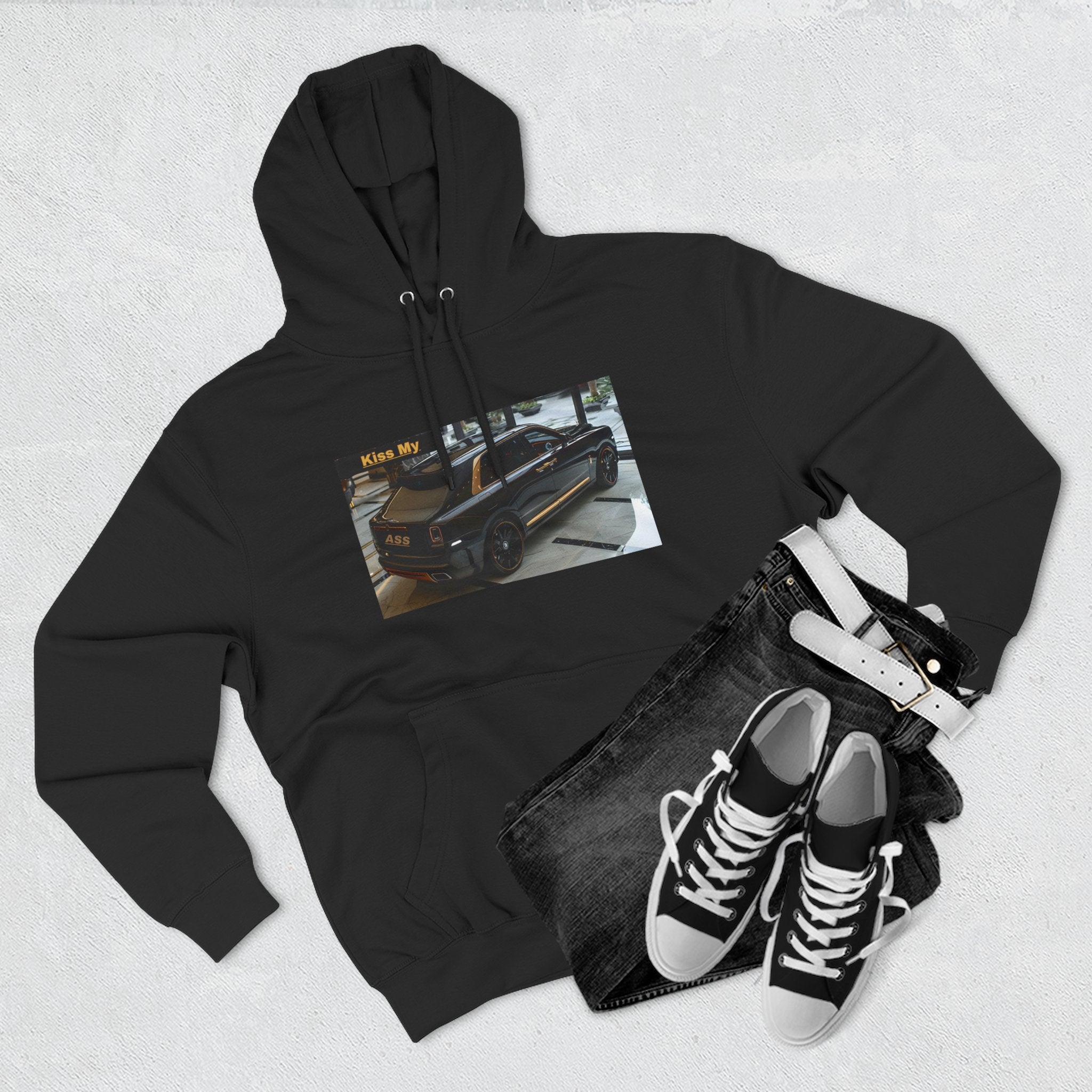 Kiss MY  License plate SUV Hoodie — Vintage Black Muscle Car Graphic Pullover