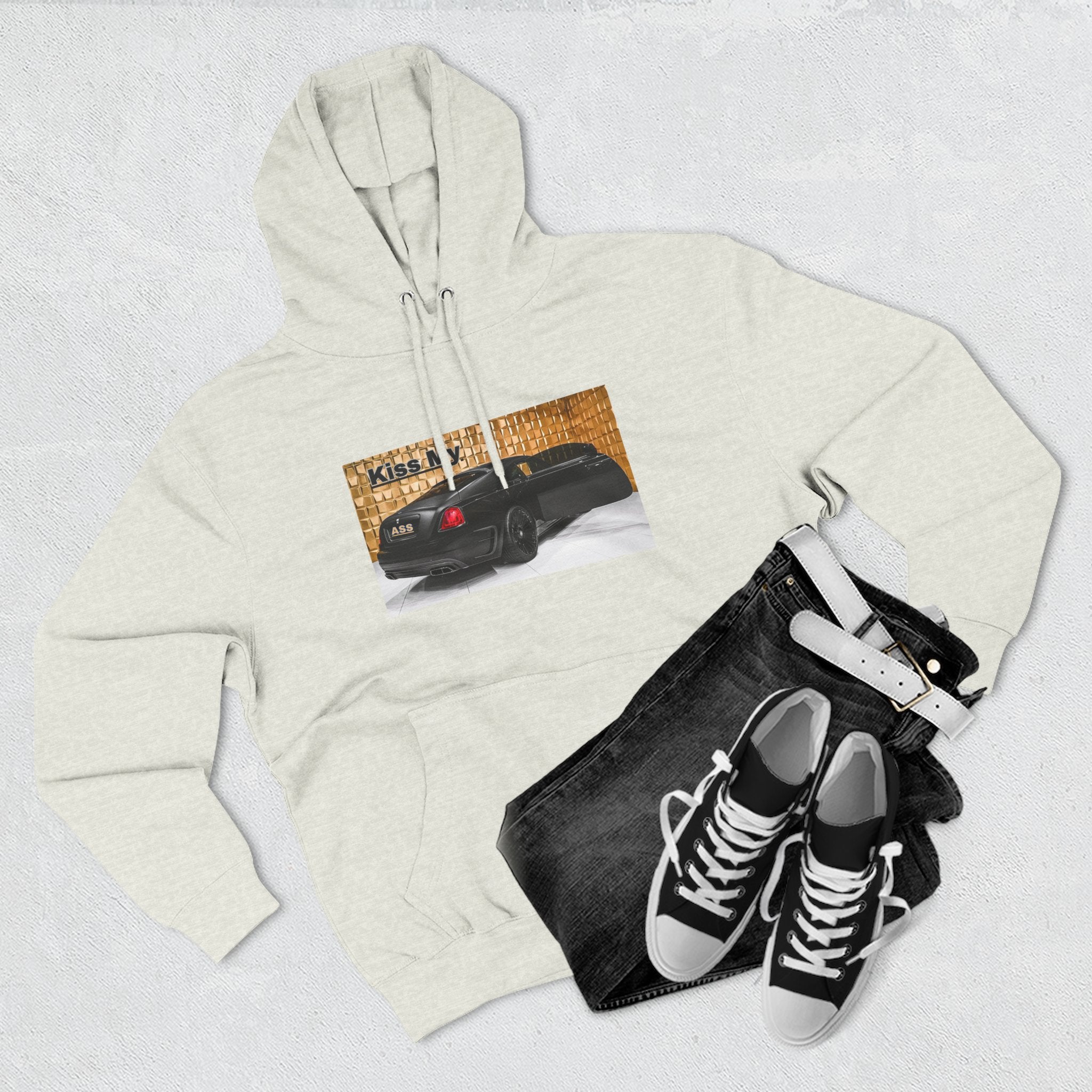 Kiss My  License plate Hoodie — Graphic Black Car Music Lover Pullover