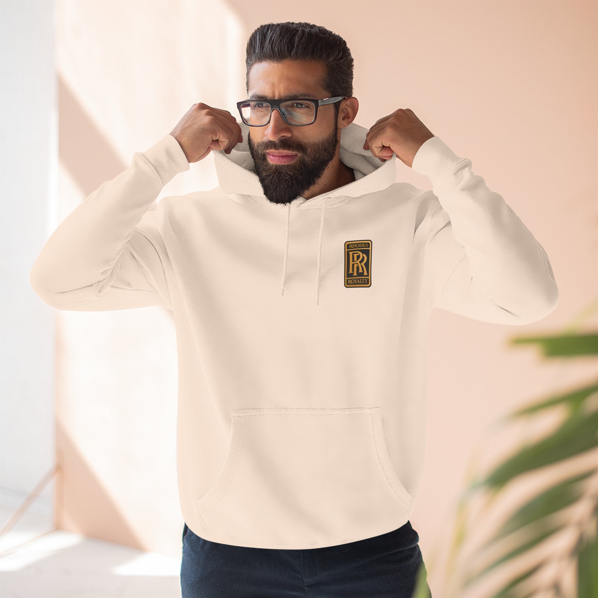 Rhodes Royalty RR Patch Hoodie — Three-Panel Fleece Hooded Sweatshirt