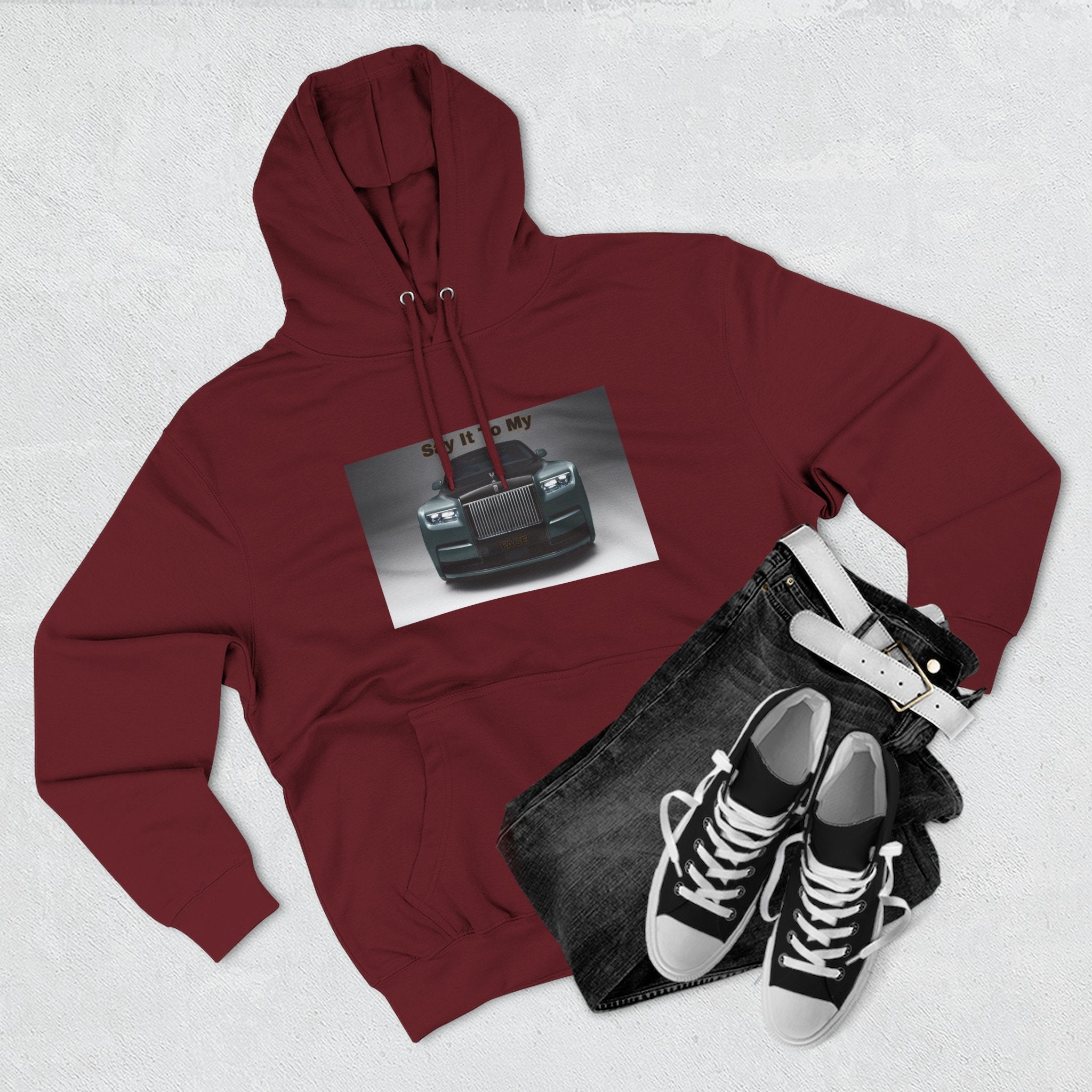 Say It To My Face RR-Style Three-Panel Fleece Sweatshirt- Luxury Car Front Graphic Hoodie —
