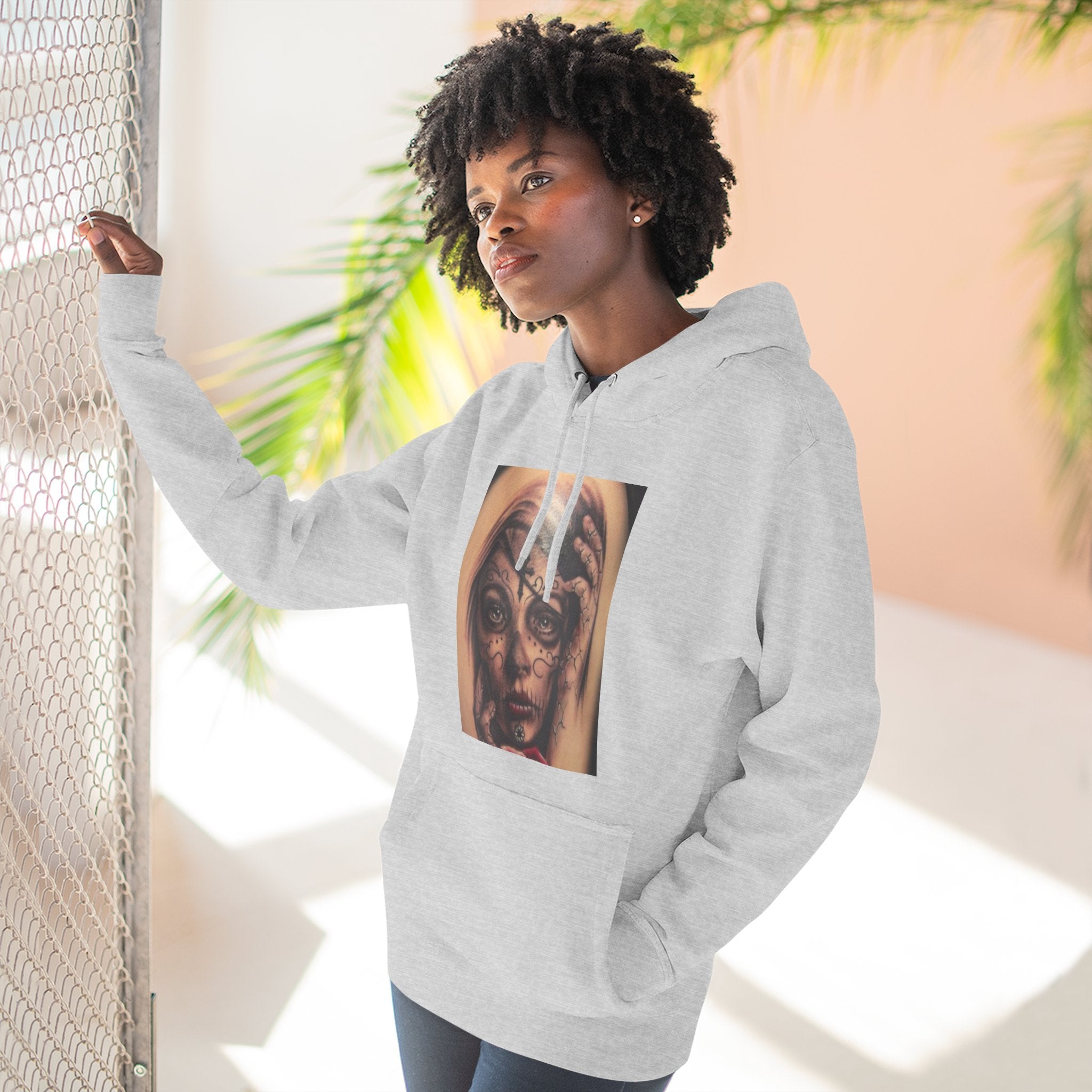 Girl Friends of the Dead Hoodie — Surreal Face Art Three-Panel Graphic Hoodie