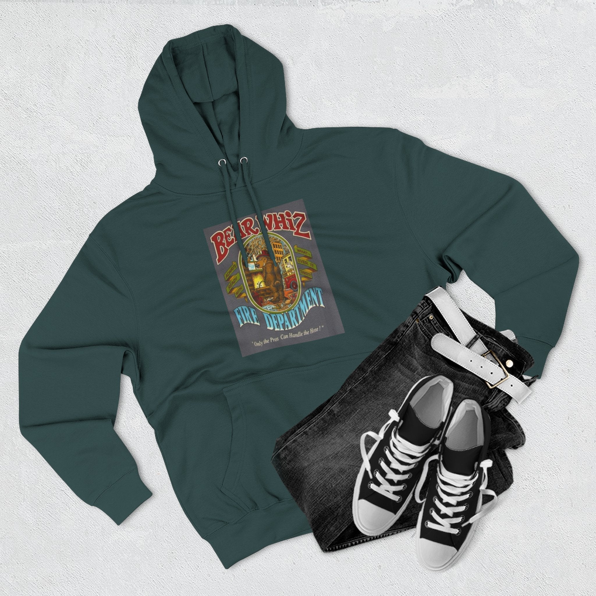 Bear Whiz Fire Department Hoodie — Vintage Bear Whiz Three-Panel Design