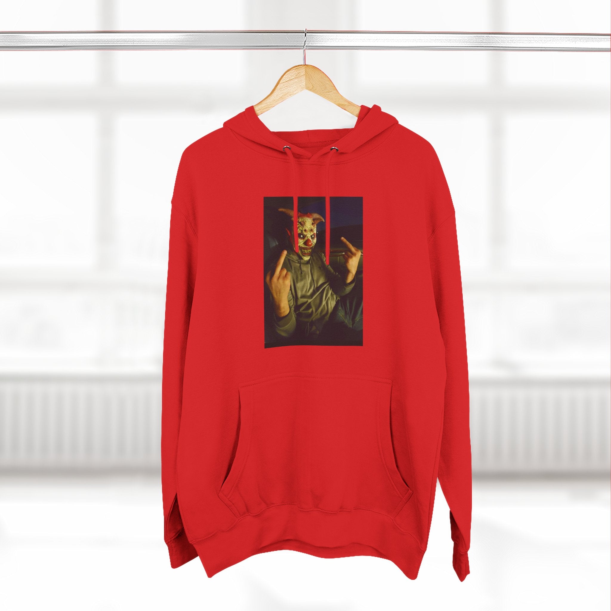 Scare Me Graphic Hoodie — Dark Art Portrait with Hand Gesture Print