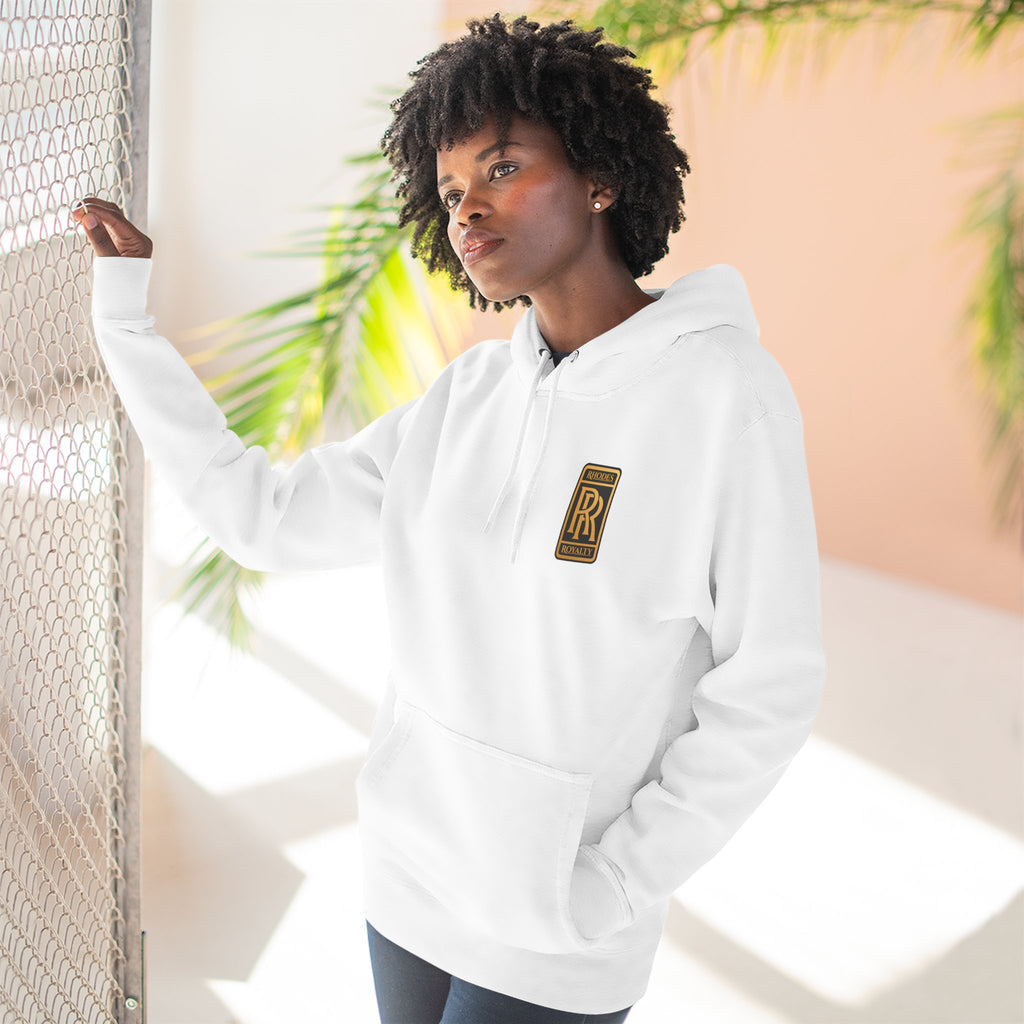 Rhodes Royalty RR Patch Hoodie — Three-Panel Fleece Hooded Sweatshirt