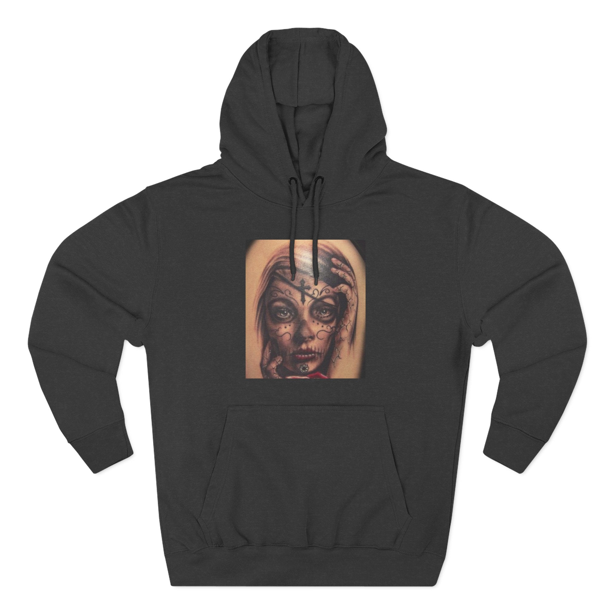 Girl Friends of the Dead Hoodie — Surreal Face Art Three-Panel Graphic Hoodie