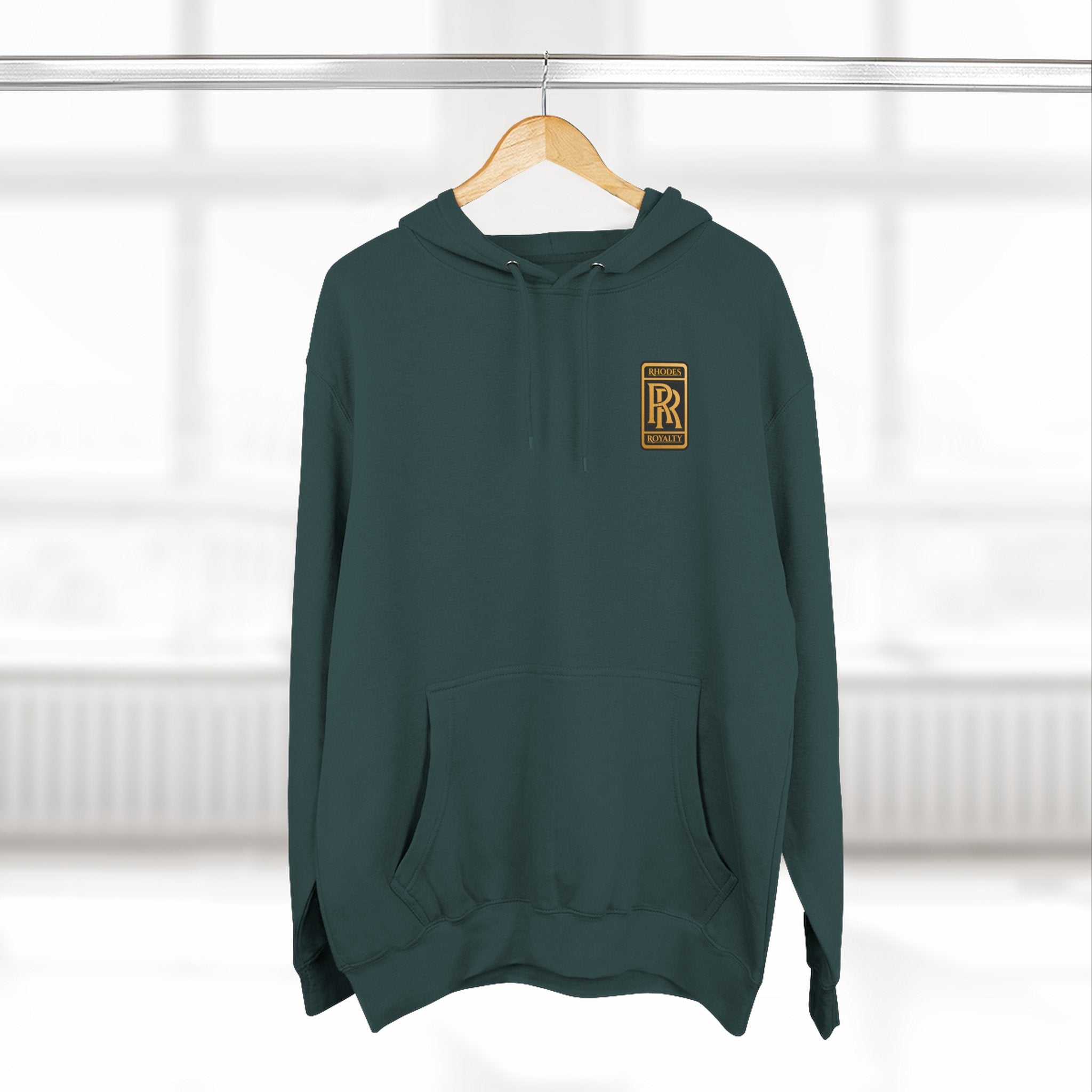 Rhodes Royalty RR Patch Hoodie — Three-Panel Fleece Hooded Sweatshirt