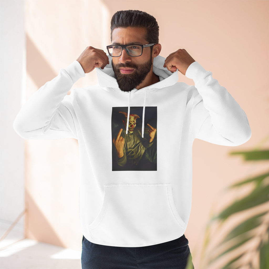 Scare Me Graphic Hoodie — Dark Art Portrait with Hand Gesture Print
