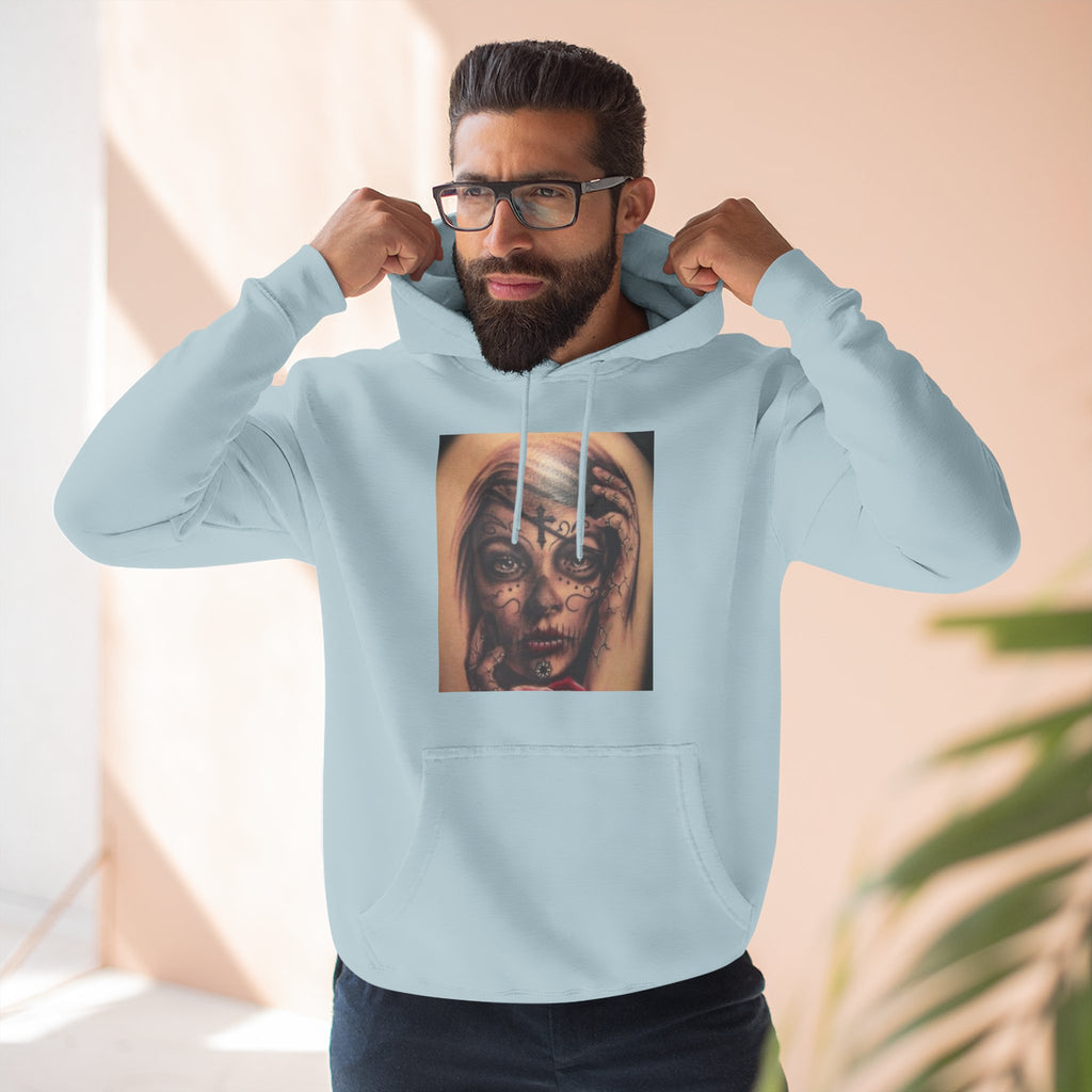 Girl Friends of the Dead Hoodie — Surreal Face Art Three-Panel Graphic Hoodie