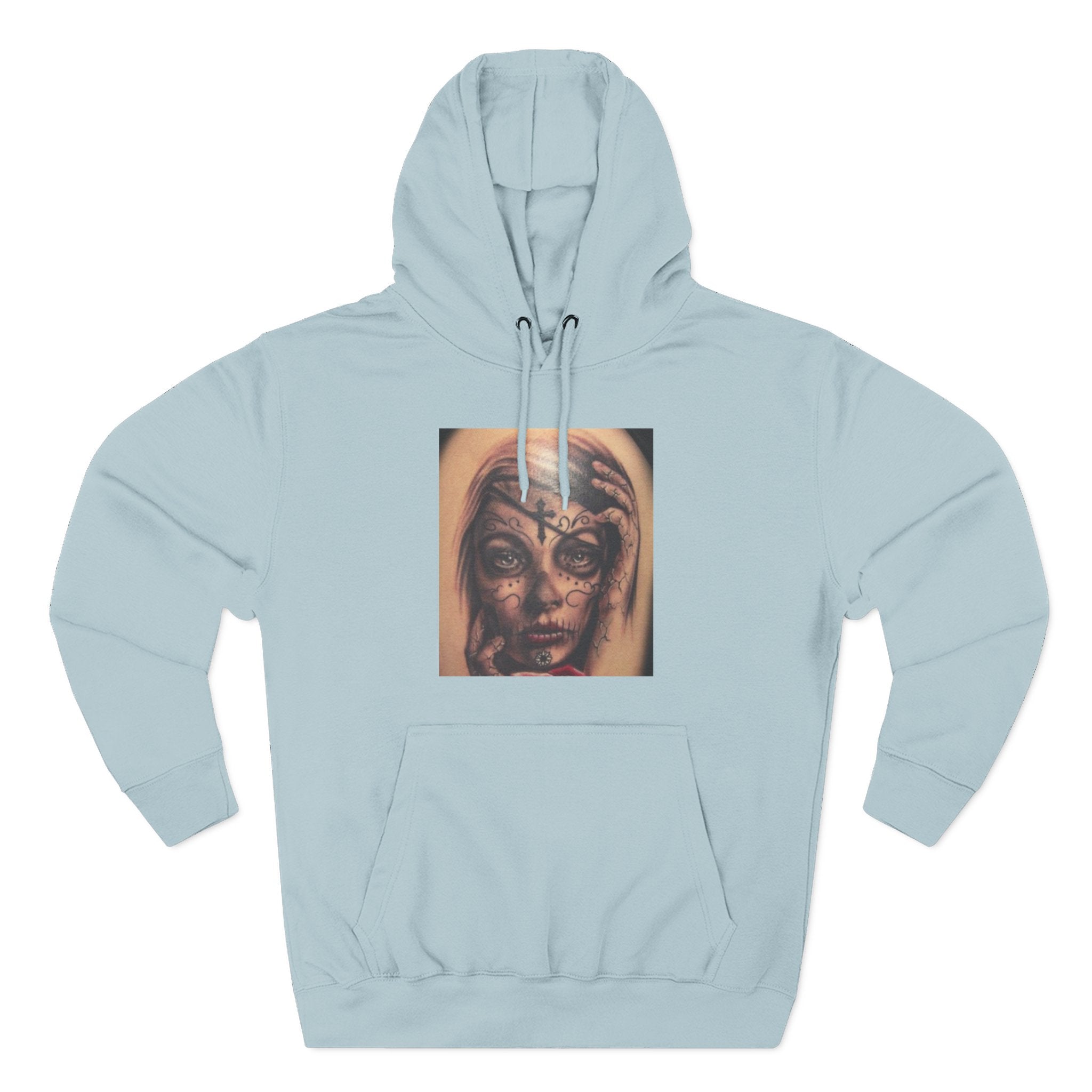 Girl Friends of the Dead Hoodie — Surreal Face Art Three-Panel Graphic Hoodie