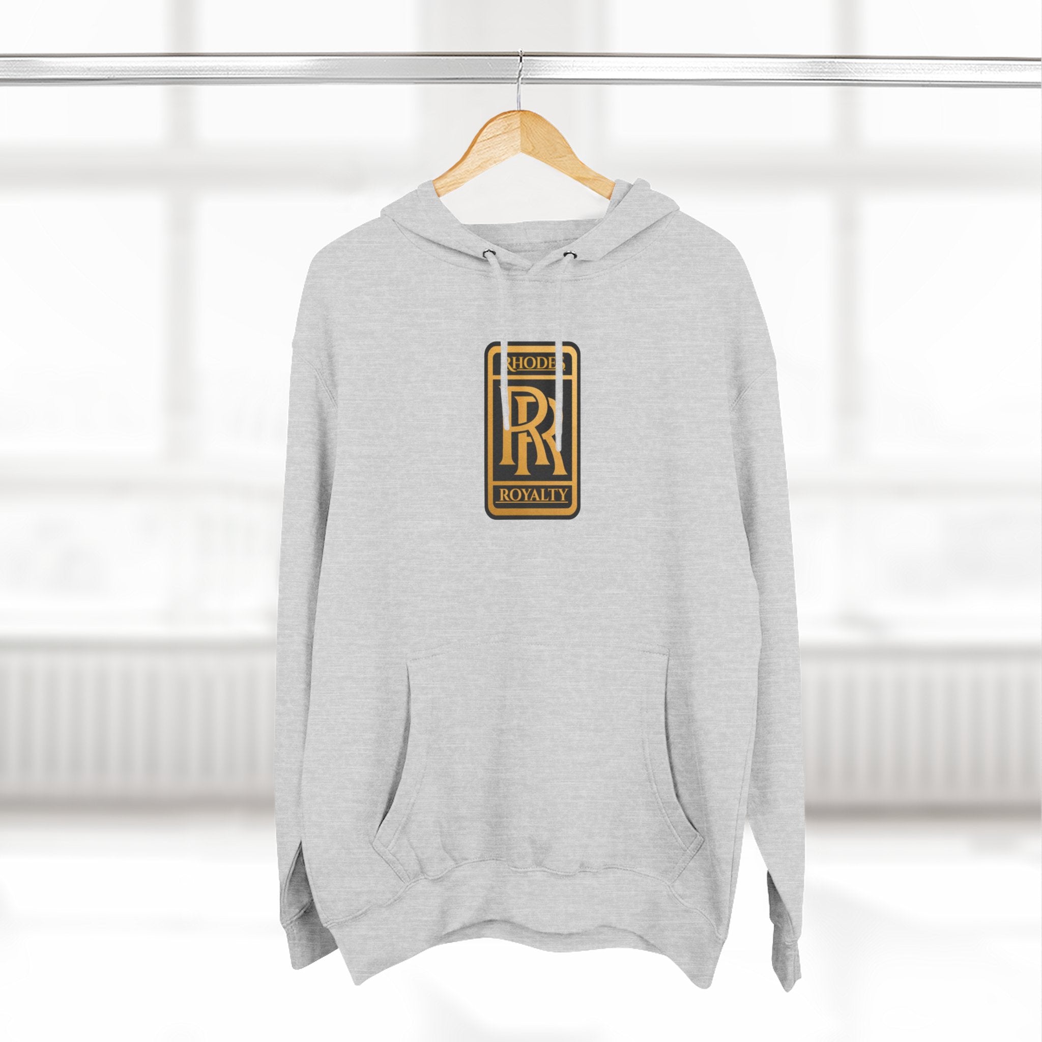 Rhodes Royalty Logo Hoodie — Gold Emblem Fleece Pullover