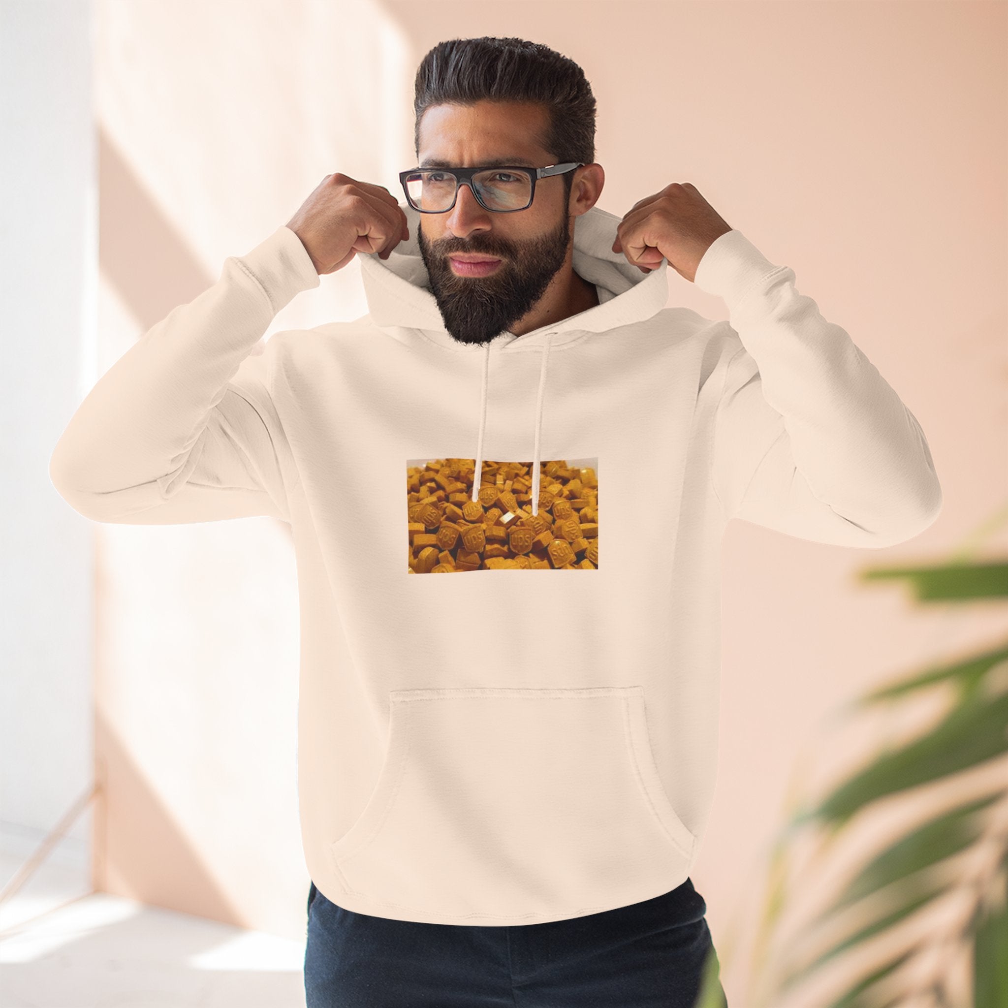 UPS Delivery Hoodie — Golden Nugget Pattern Chest Print Fleece Hoodie