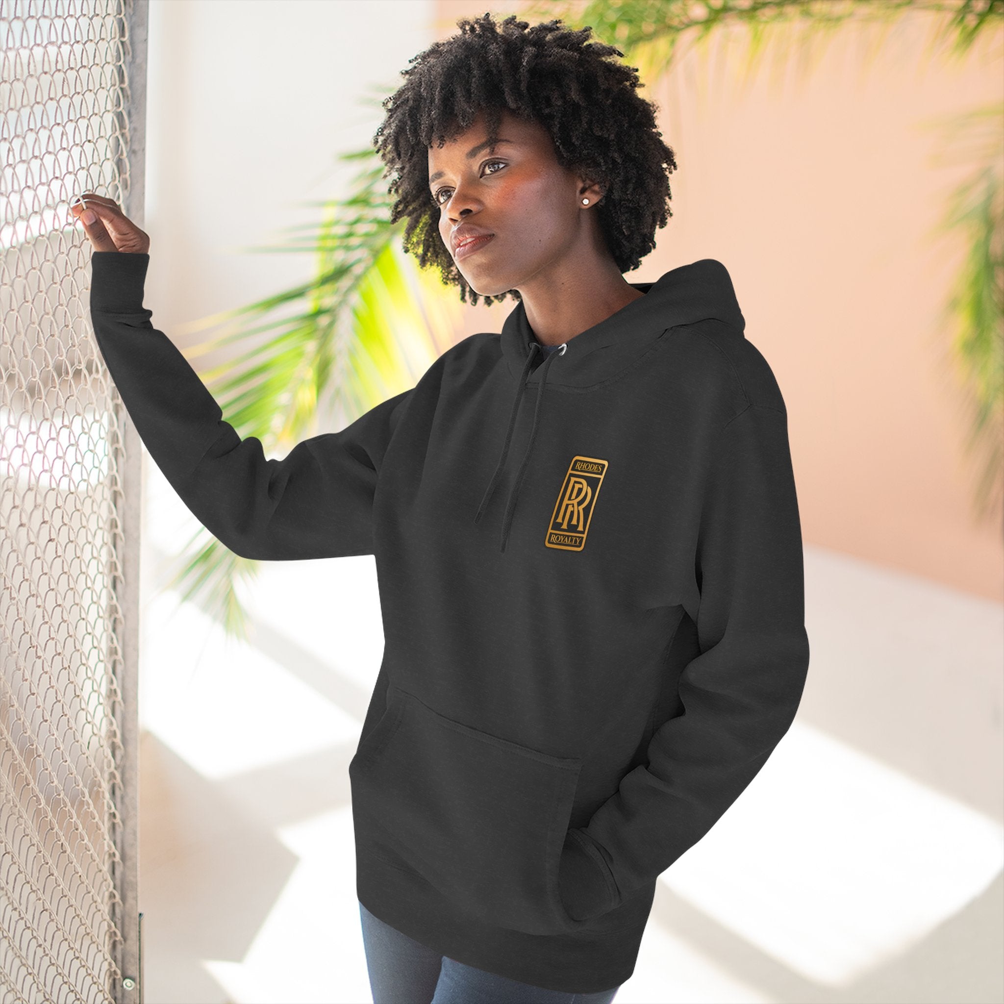Rhodes Royalty RR Patch Hoodie — Three-Panel Fleece Hooded Sweatshirt