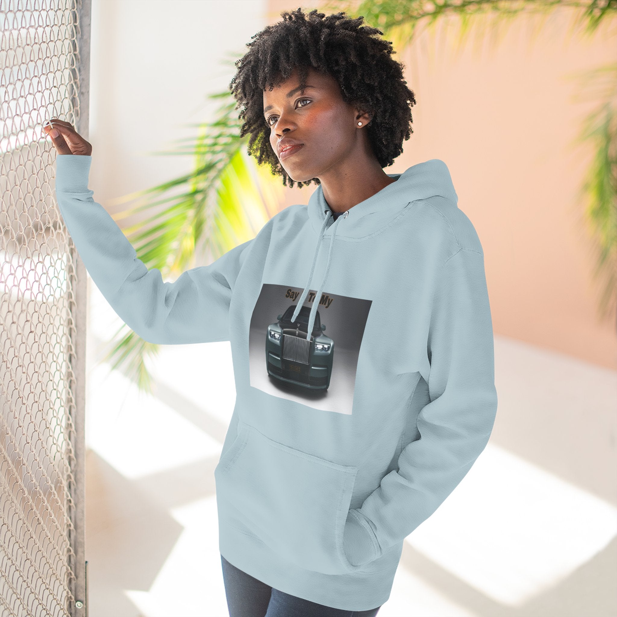 Say It To My Face RR-Style Three-Panel Fleece Sweatshirt- Luxury Car Front Graphic Hoodie —