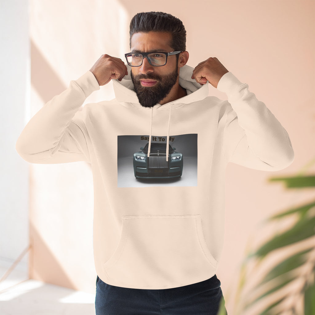 Say It To My Face RR-Style Three-Panel Fleece Sweatshirt- Luxury Car Front Graphic Hoodie —