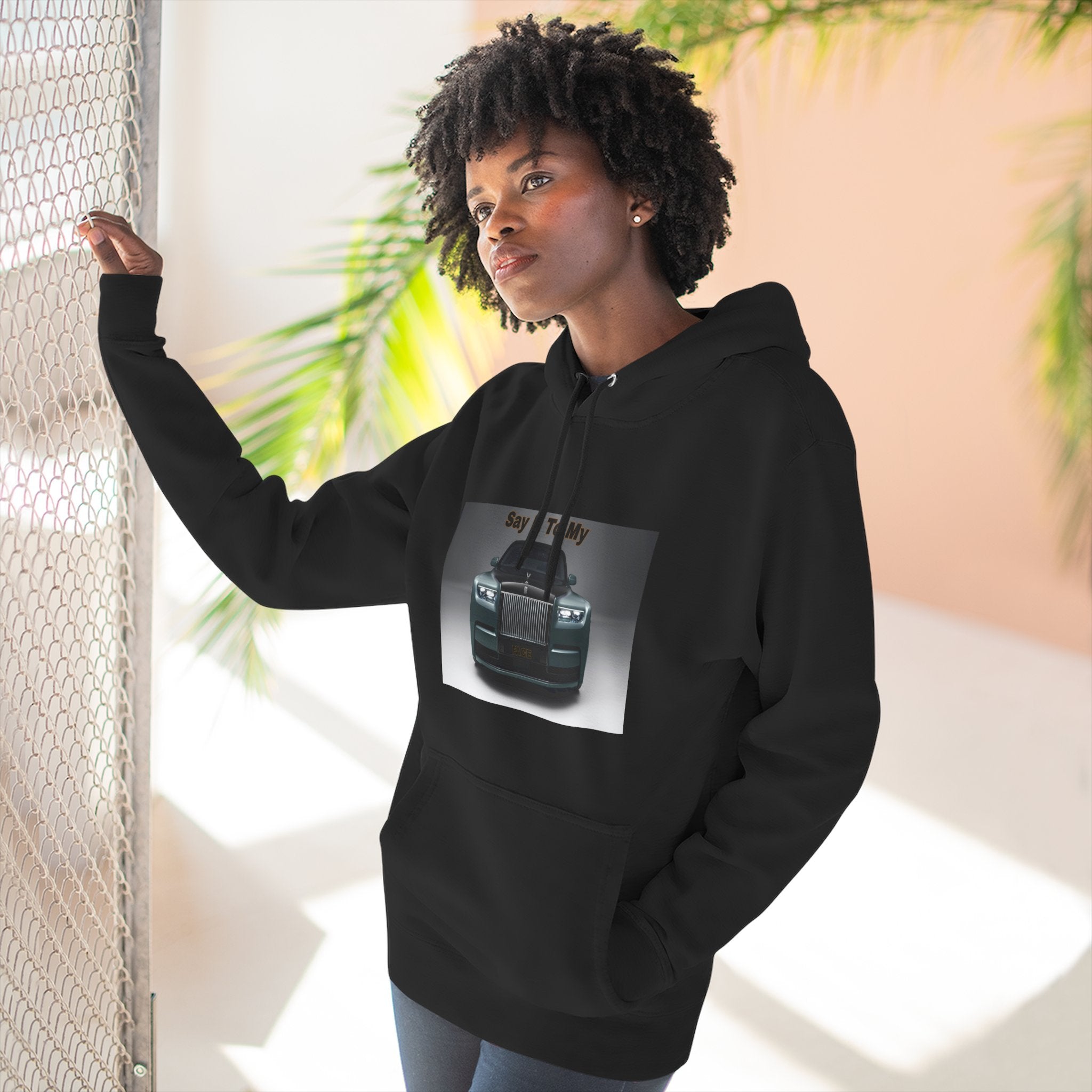 Say It To My Face RR-Style Three-Panel Fleece Sweatshirt- Luxury Car Front Graphic Hoodie —