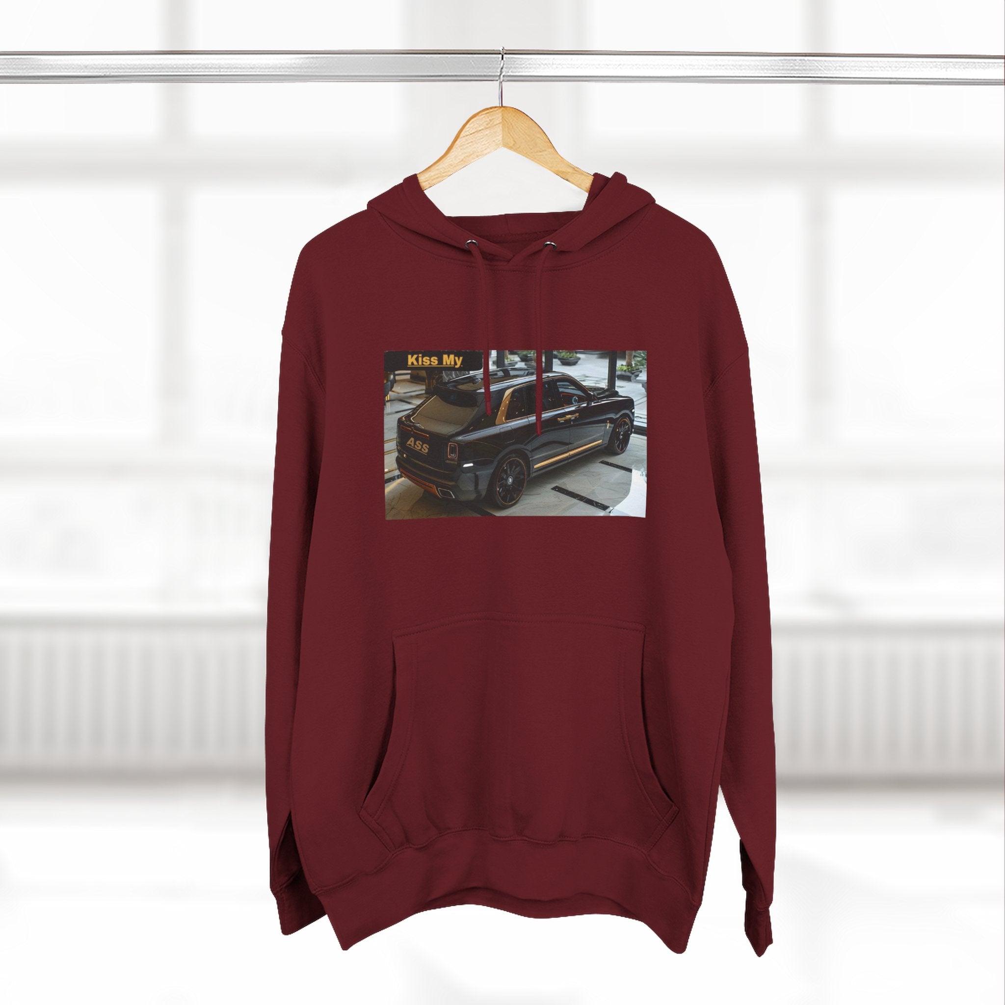 Kiss MY  License plate SUV Hoodie — Vintage Black Muscle Car Graphic Pullover