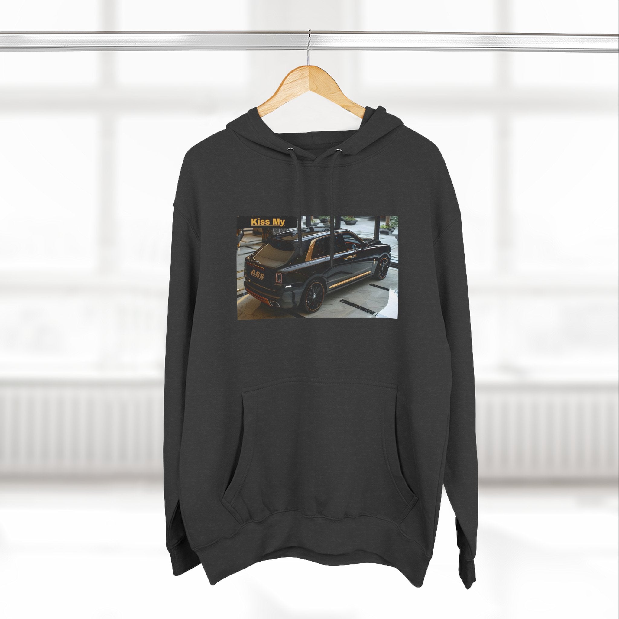 Kiss MY  License plate SUV Hoodie — Vintage Black Muscle Car Graphic Pullover