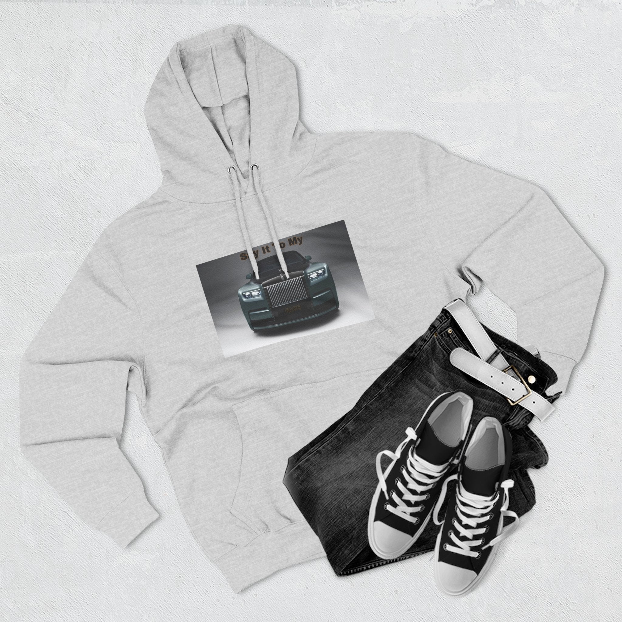 Say It To My Face RR-Style Three-Panel Fleece Sweatshirt- Luxury Car Front Graphic Hoodie —