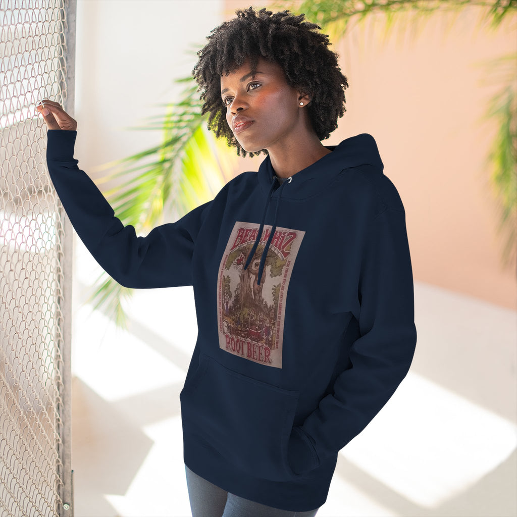 Bear Whiz Beer RootBeer  Vintage Label Hoodie — Retro Beverage Graphic Fleece Pullover
