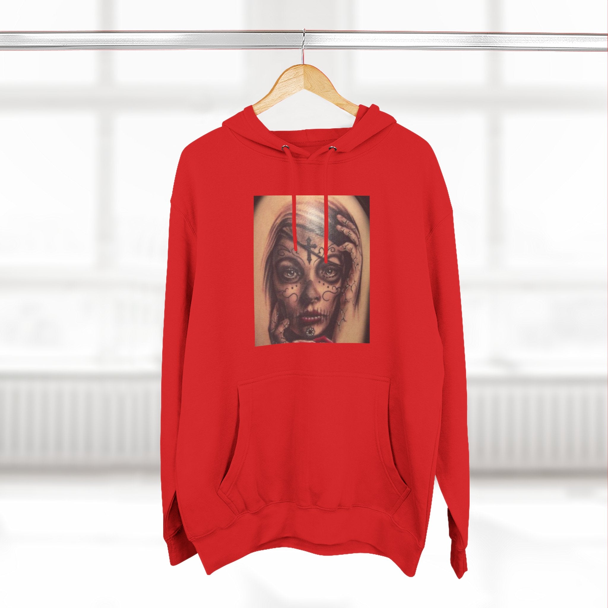 Girl Friends of the Dead Hoodie — Surreal Face Art Three-Panel Graphic Hoodie