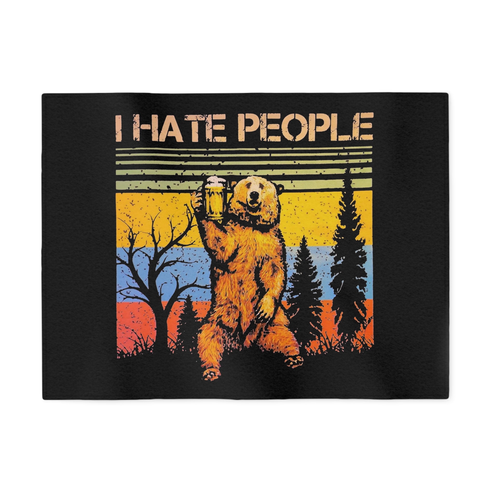 I Hate People Bear Sweatshirt Blanket — Retro Nature Throw for Introverts