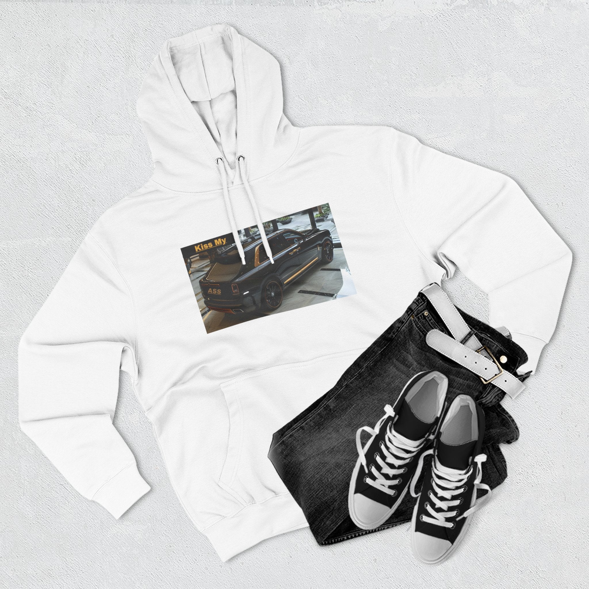 Kiss MY  License plate SUV Hoodie — Vintage Black Muscle Car Graphic Pullover
