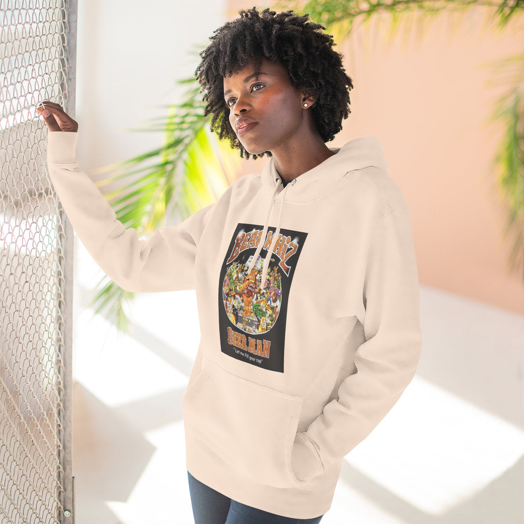 Bear Whiz Beer Fill-em Up Hoodie — Retro Collage Pullover