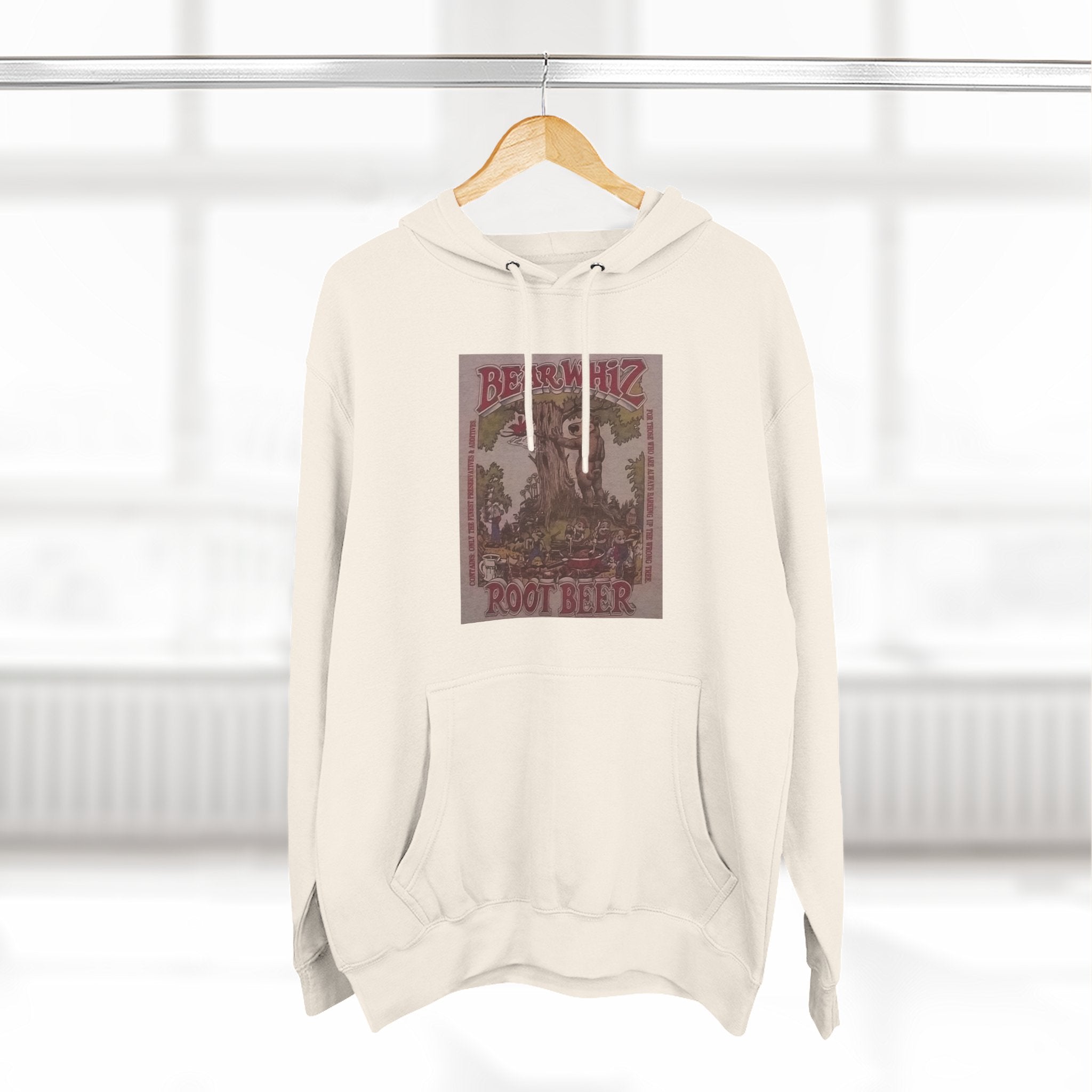 Bear Whiz Beer RootBeer  Vintage Label Hoodie — Retro Beverage Graphic Fleece Pullover