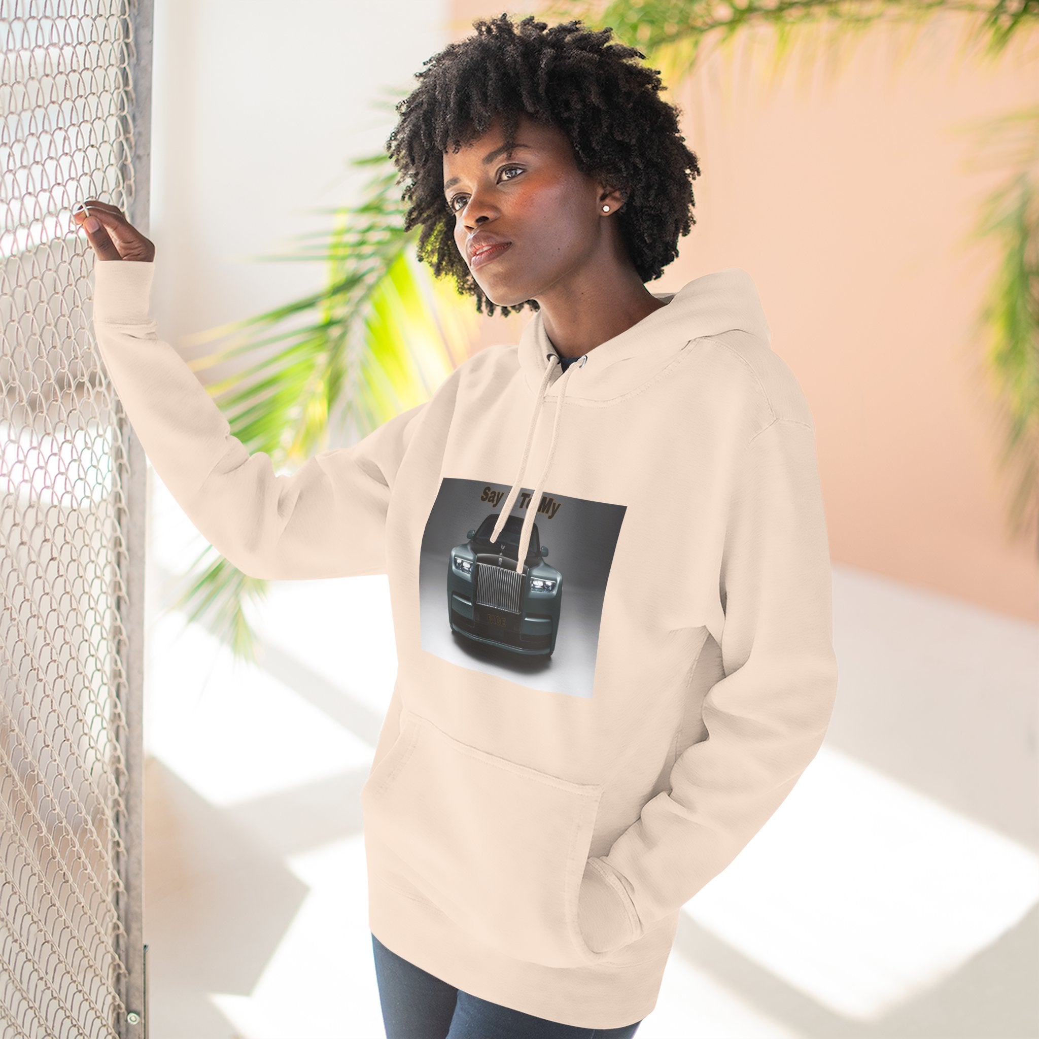 Say It To My Face RR-Style Three-Panel Fleece Sweatshirt- Luxury Car Front Graphic Hoodie —