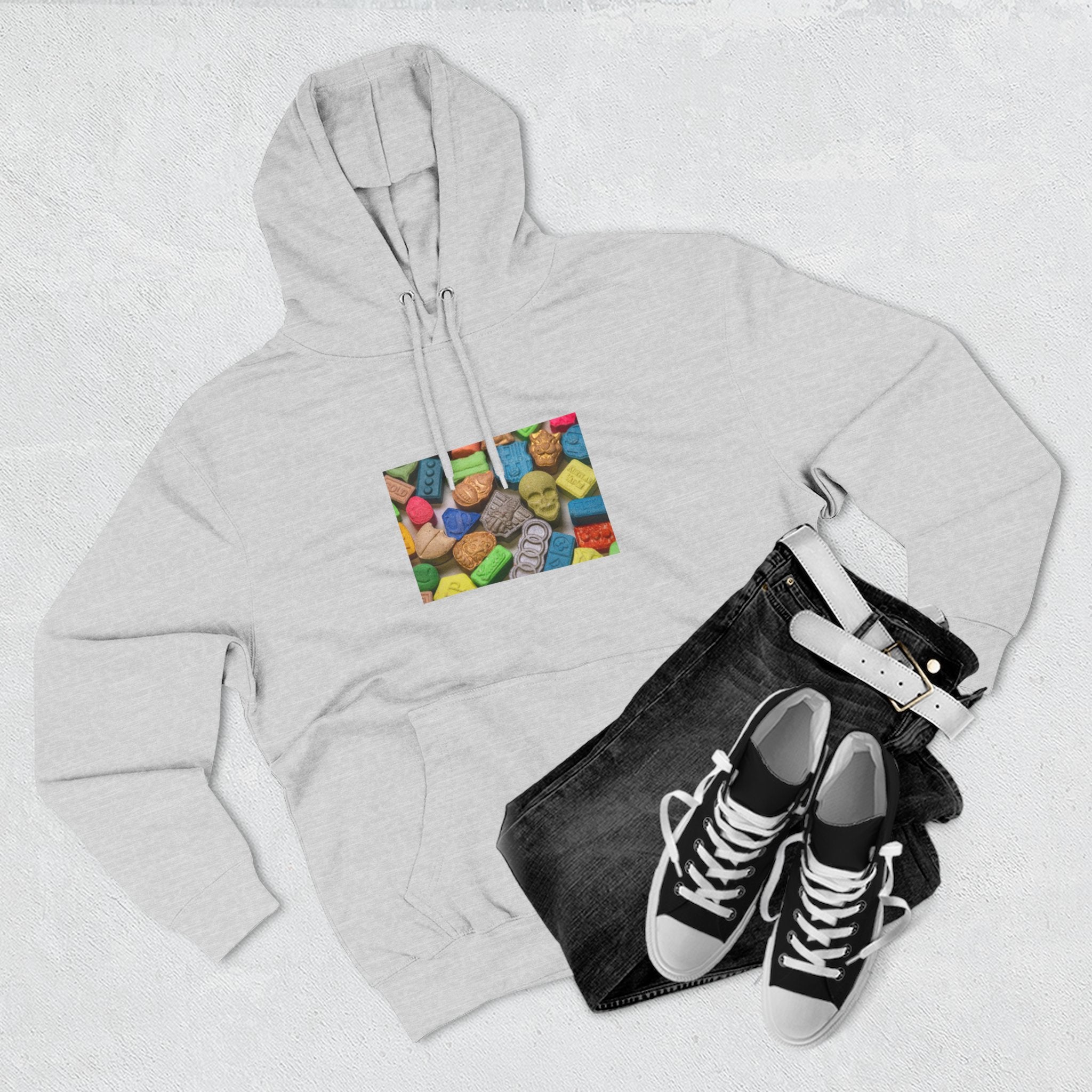 Candy Collage Hoodie — Colorful Retro Candy Graphic Pullover