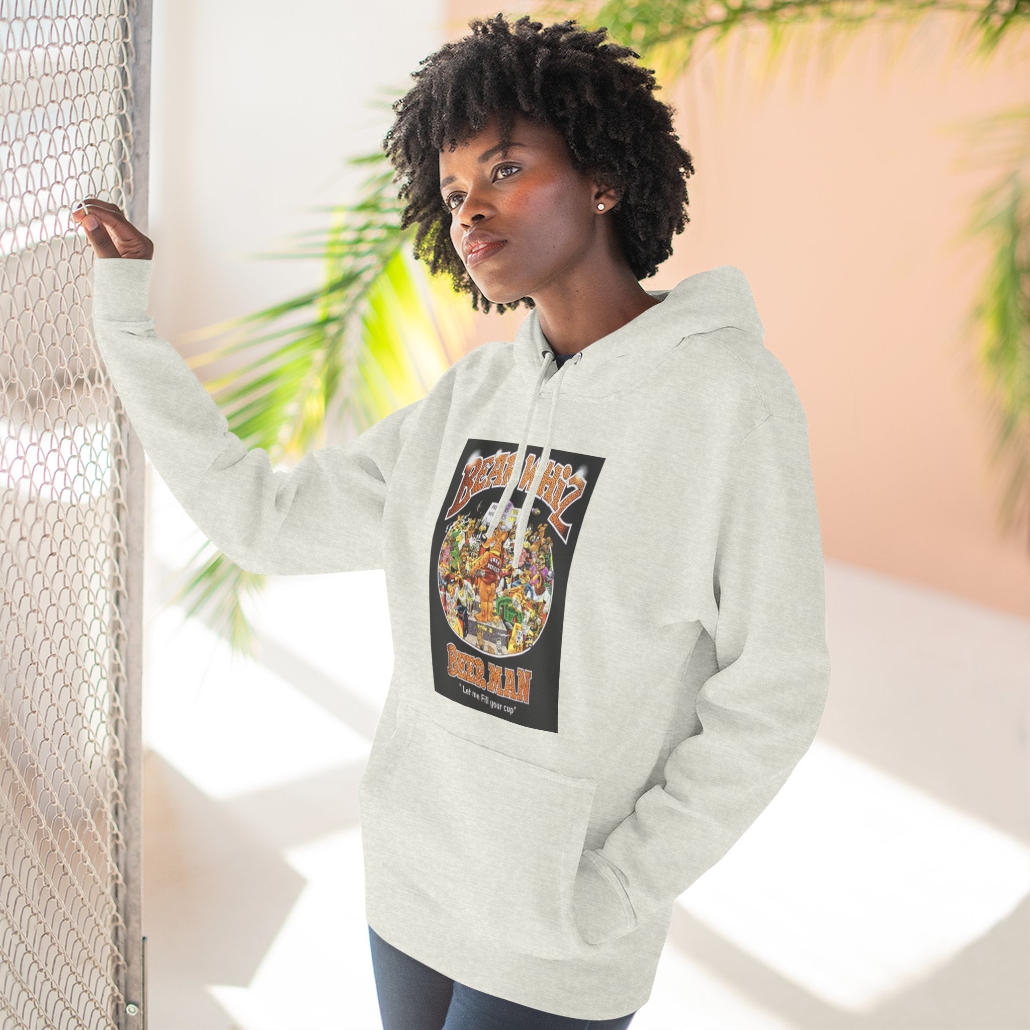 Bear Whiz Beer Fill-em Up Hoodie — Retro Collage Pullover