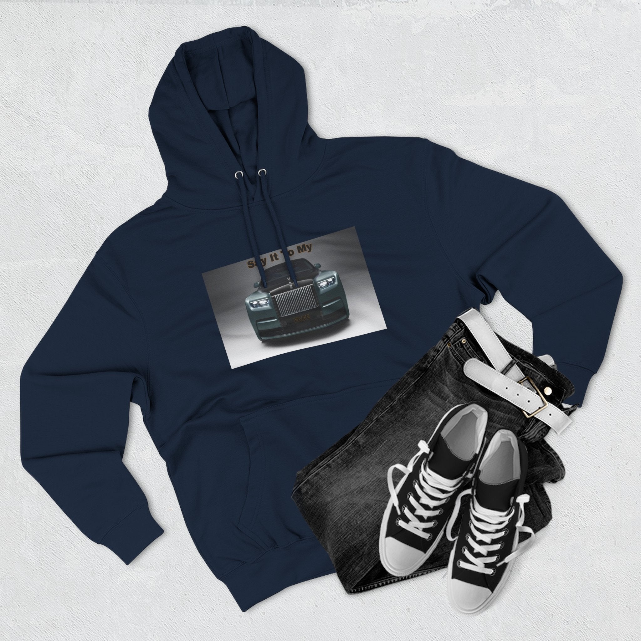 Say It To My Face RR-Style Three-Panel Fleece Sweatshirt- Luxury Car Front Graphic Hoodie —