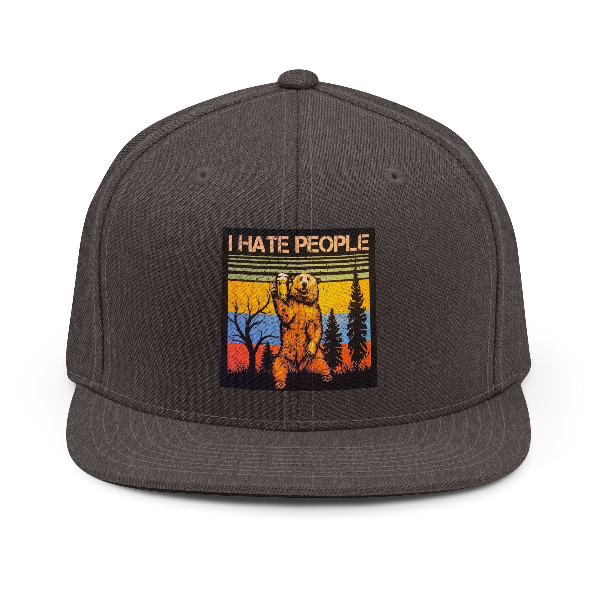 Snapback Hat — Vintage Bear "I Hate People" Patch fun comedy statement vibe feeling