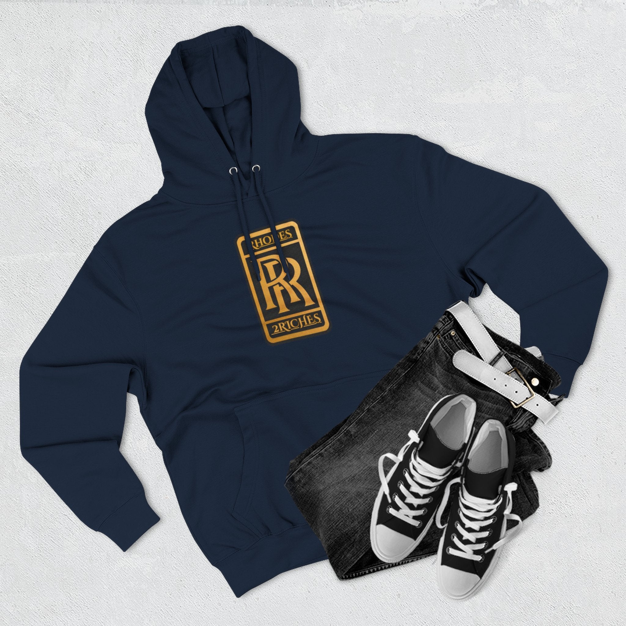RHODES 2 RICHES Heritage RR Gold Emblem Hoodie — Luxury Vintage Logo Fleece