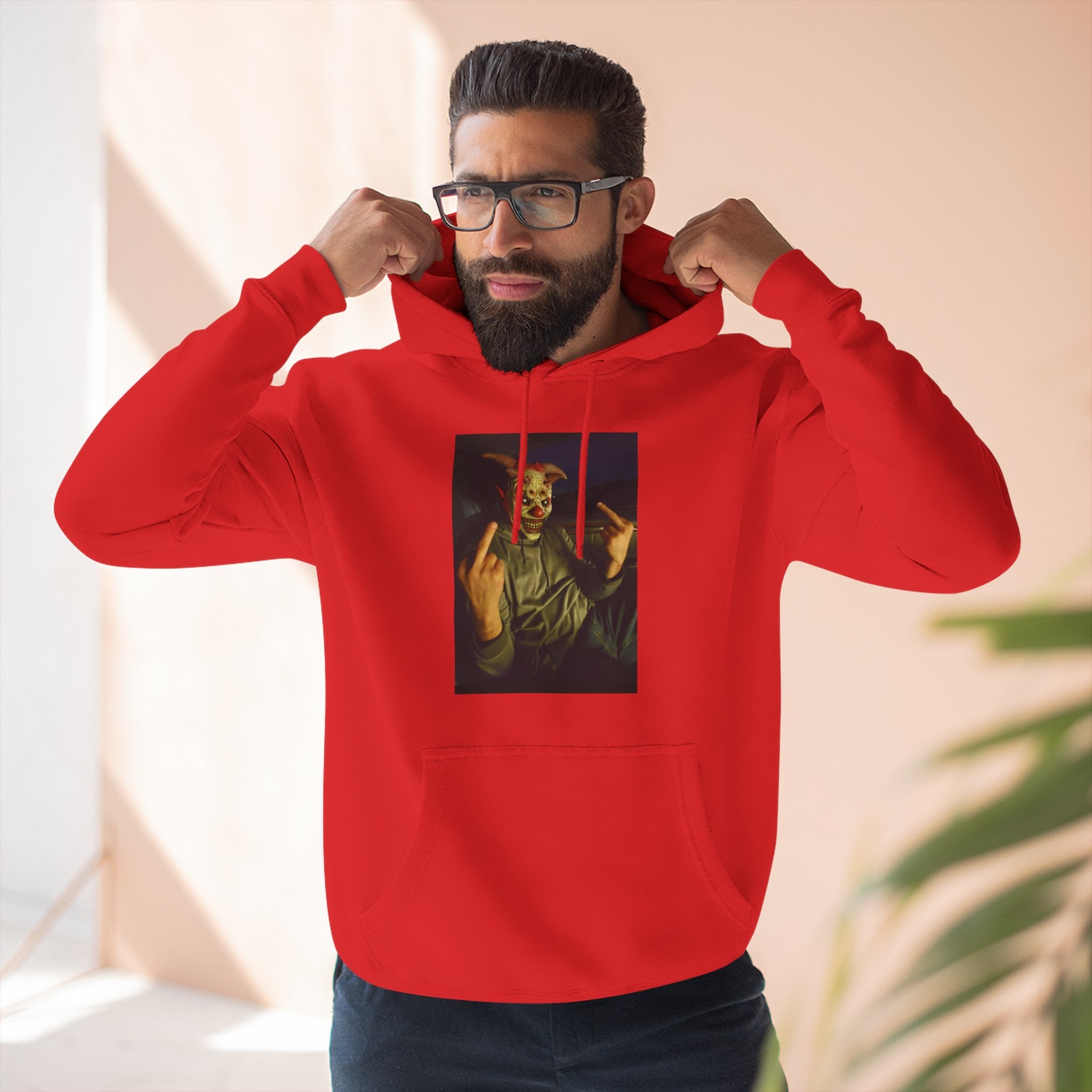 Scare Me Graphic Hoodie — Dark Art Portrait with Hand Gesture Print