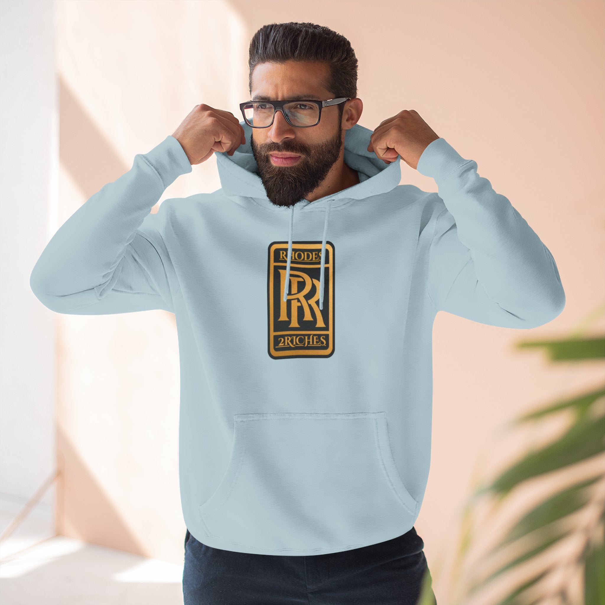 RHODES 2 RICHES Heritage RR Gold Emblem Hoodie — Luxury Vintage Logo Fleece